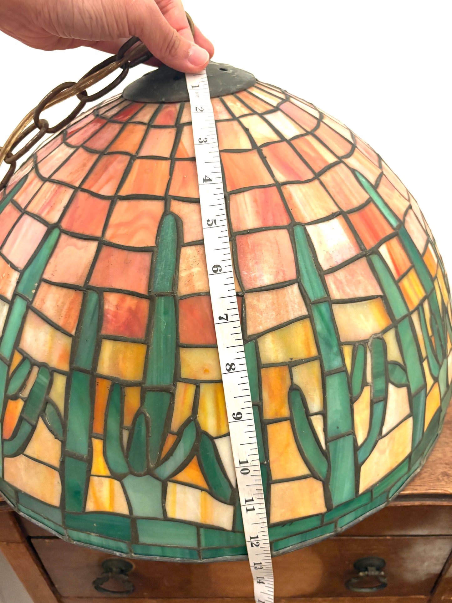 Large Tiffany Style Stained Glass cactus lamp shade 17.5”x3”