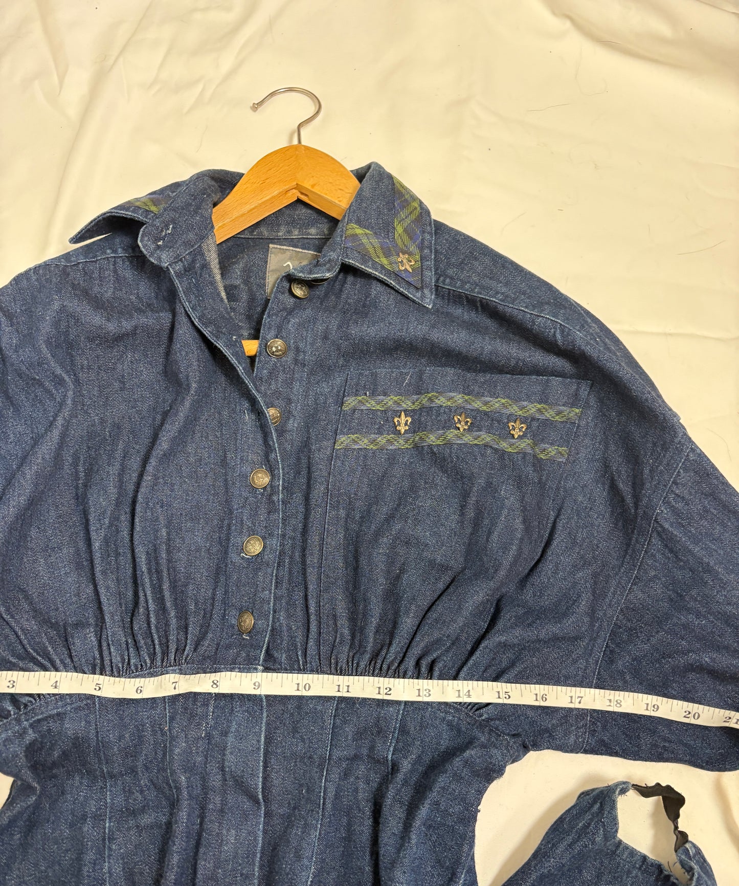 Vintage 80's Studded Denim Jumpsuit Blue Jean Romper Size 4 All Cotton