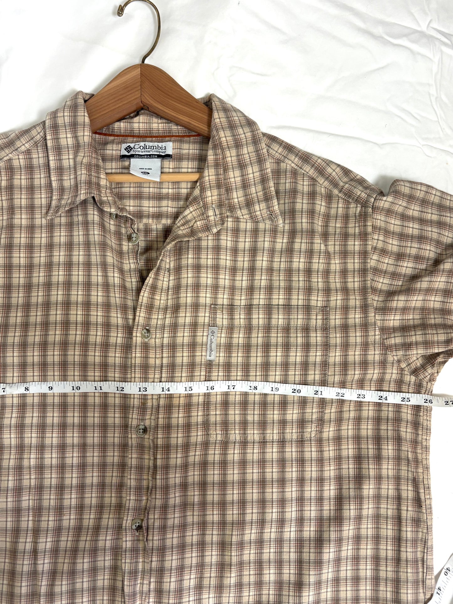 Columbia Shirt Mens XXL-Sportwear Tan Plaid Casual Button-Down Long Sleeve