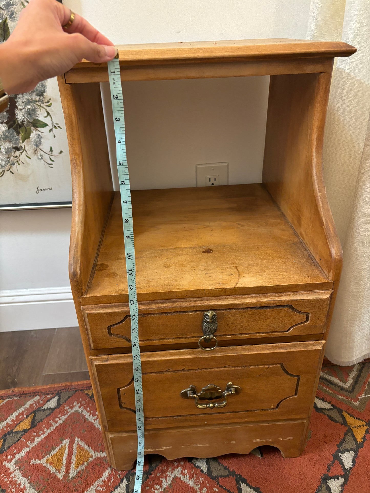 Vintage Wooden Nightstand with Drawers