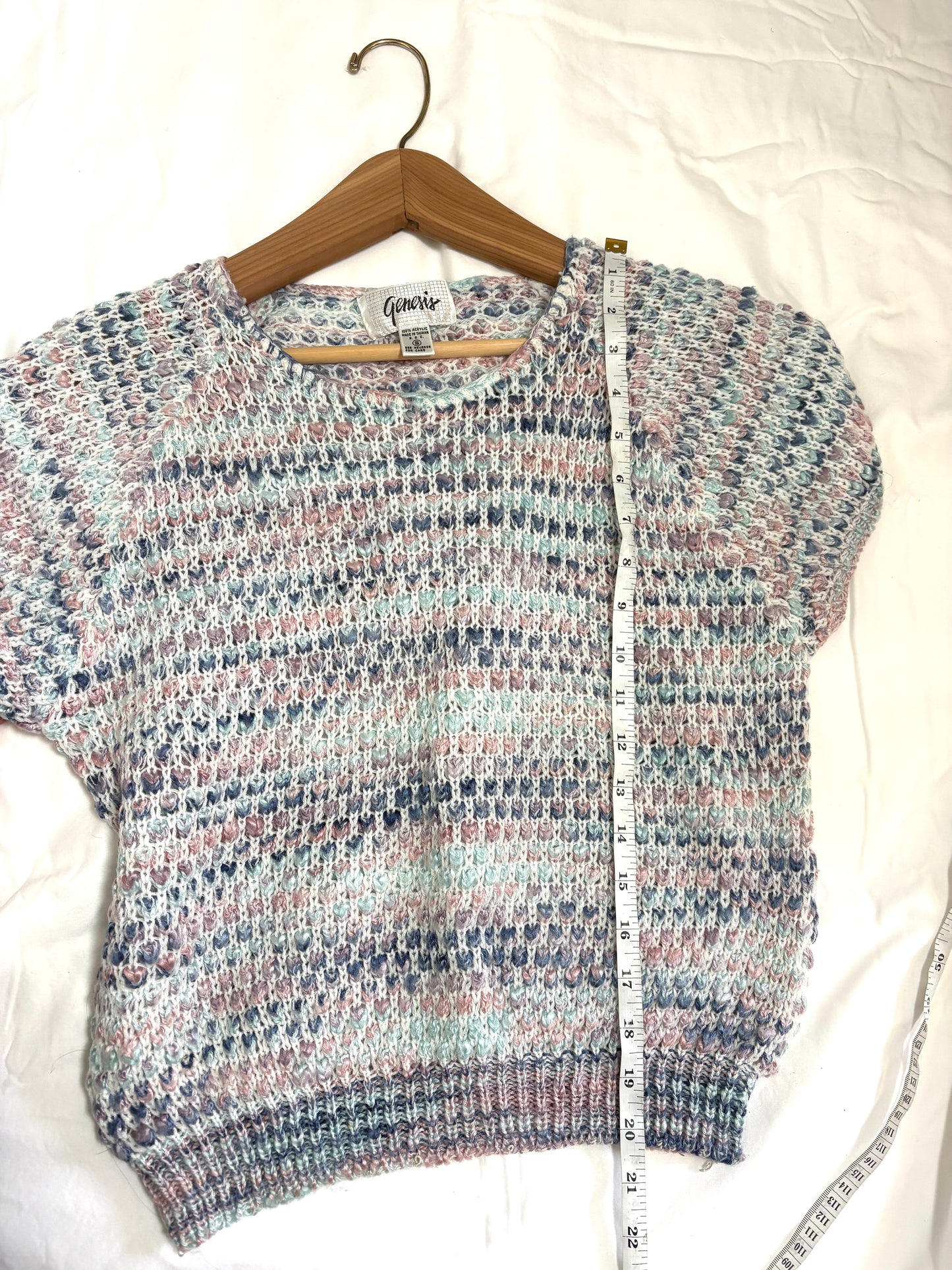 Vintage 90s 80s GENESIS Pullover Spacedye Marled Pastel Rainbow Knit Top Small