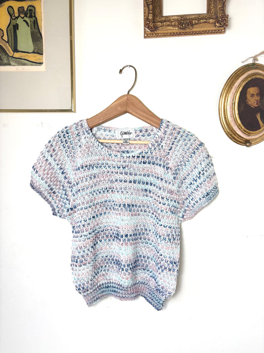 Vintage 90s 80s GENESIS Pullover Spacedye Marled Pastel Rainbow Knit Top Small