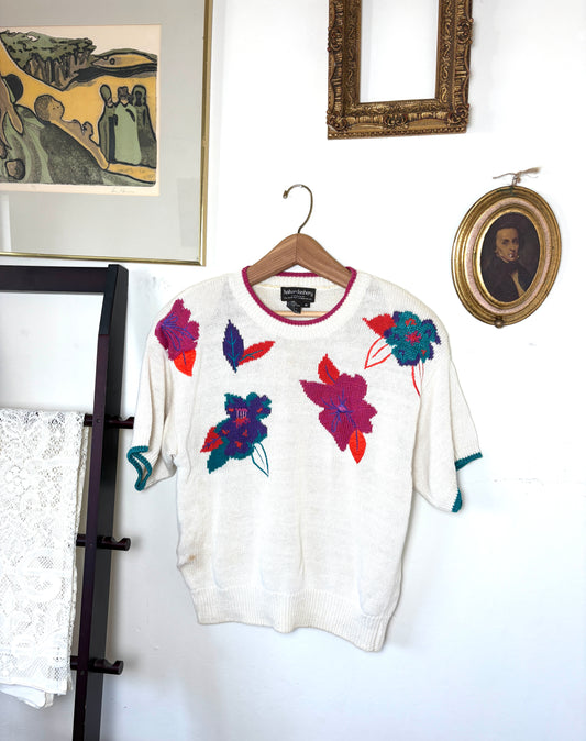 Vintage Handmade Knit Floral Top Haberdashery Size M