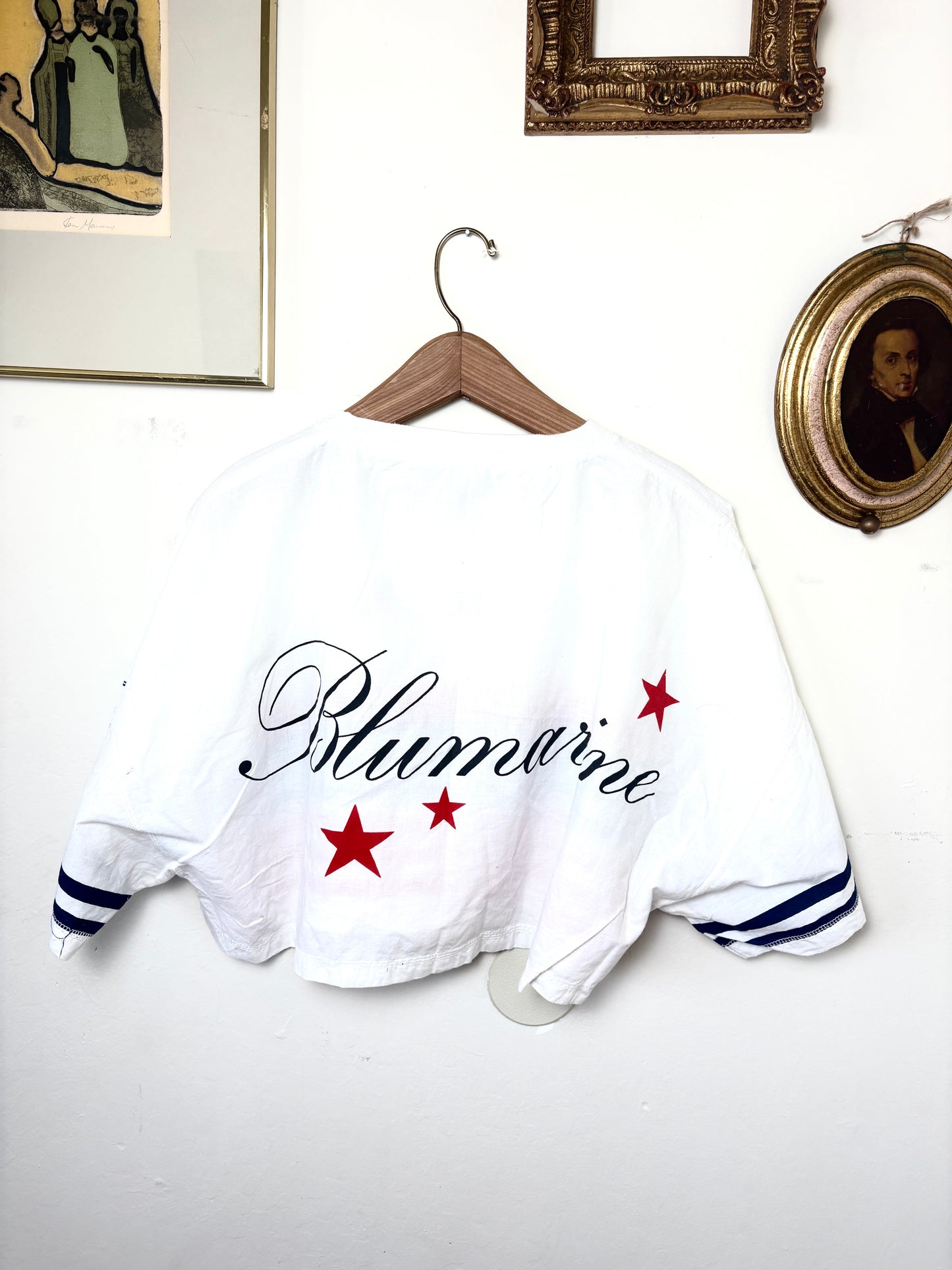 VINTAGE 90s Navy Print Striped Cotton T-Shirt Medium