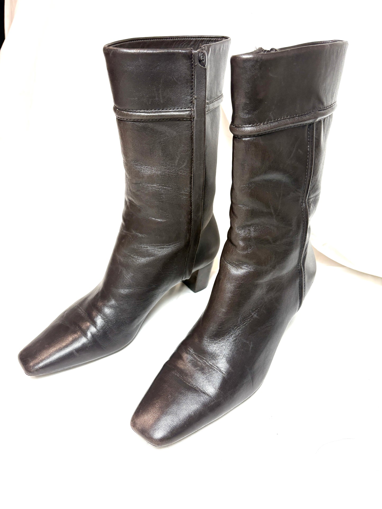COLE HAAN Womens Size 7.5 B Dark chocolate Leather Zip High Ankle Fashion Boots