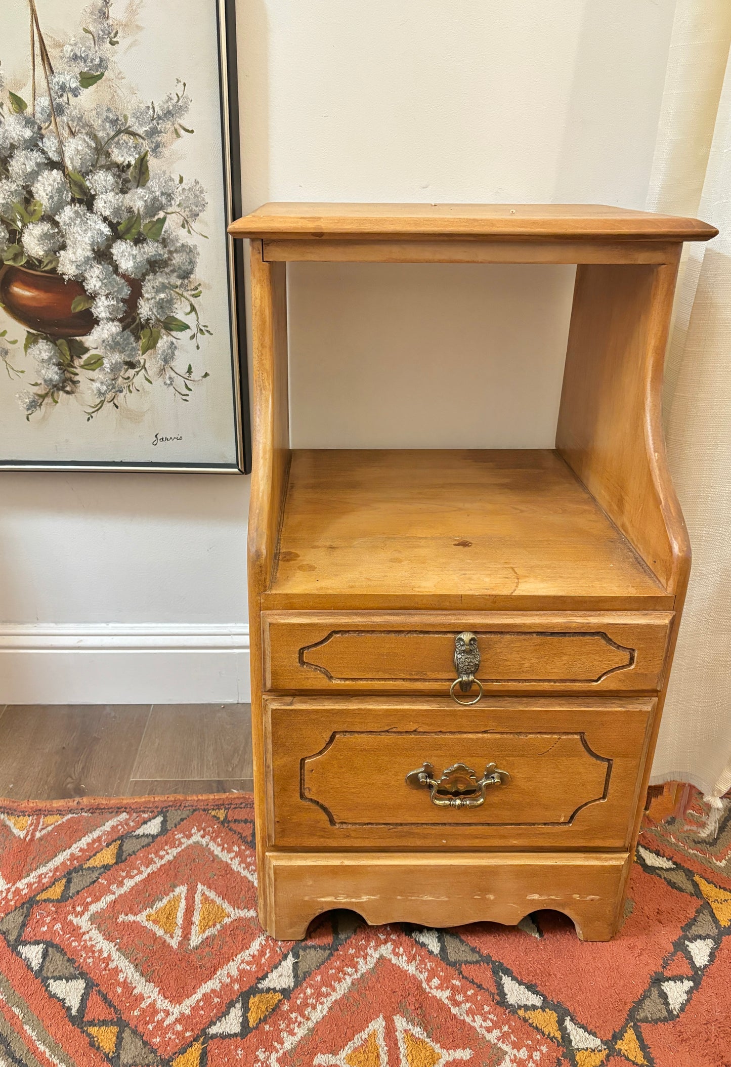 Vintage Wooden Nightstand with Drawers