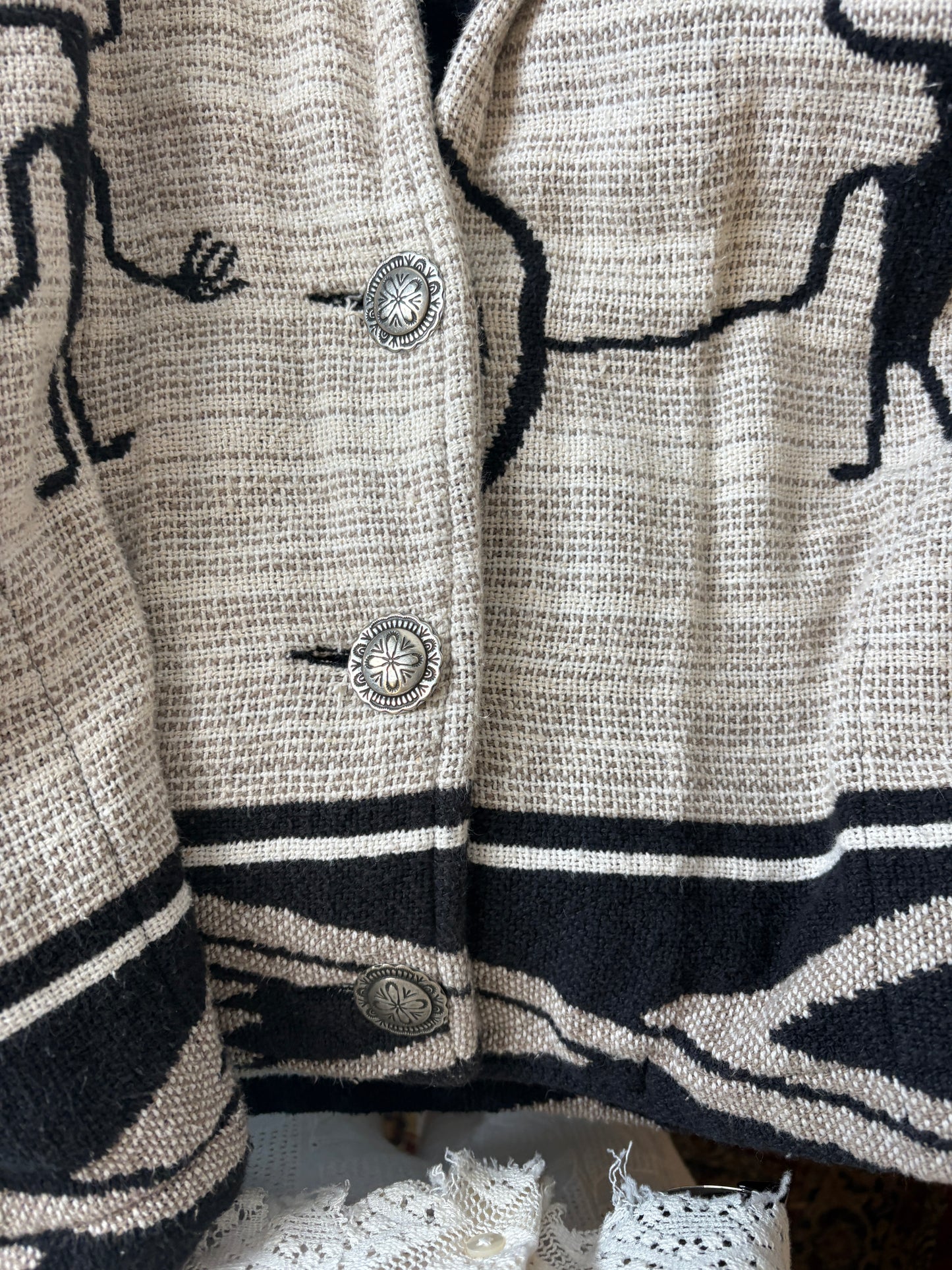 Southwestern Cardigan Sweater Native American Petroglyphs Kokopelli Sz S/M USA