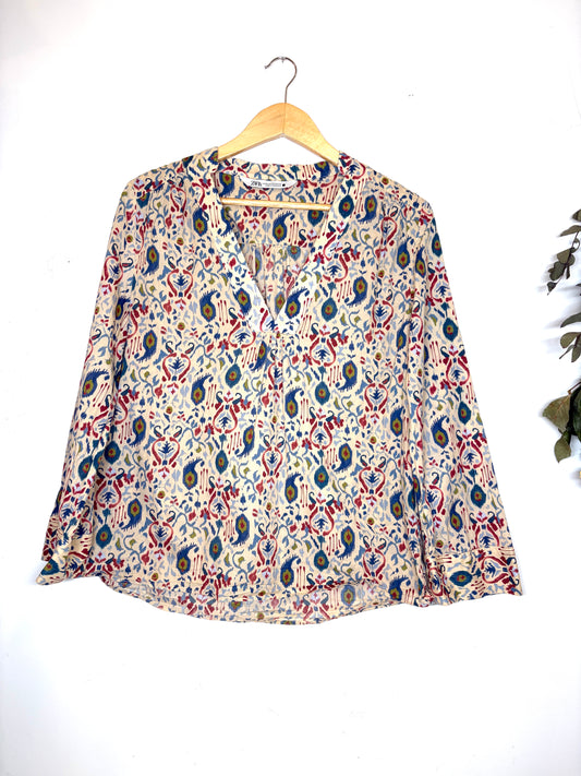 ZARA Multi color Paisley PRINT BLOUSE Long  Sleeves V Neck Size XS