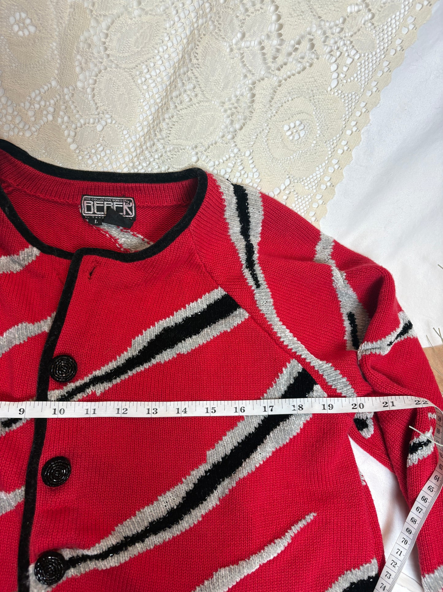 Vintage Berer Red Sweater Pullover Women SZ L With Beaded