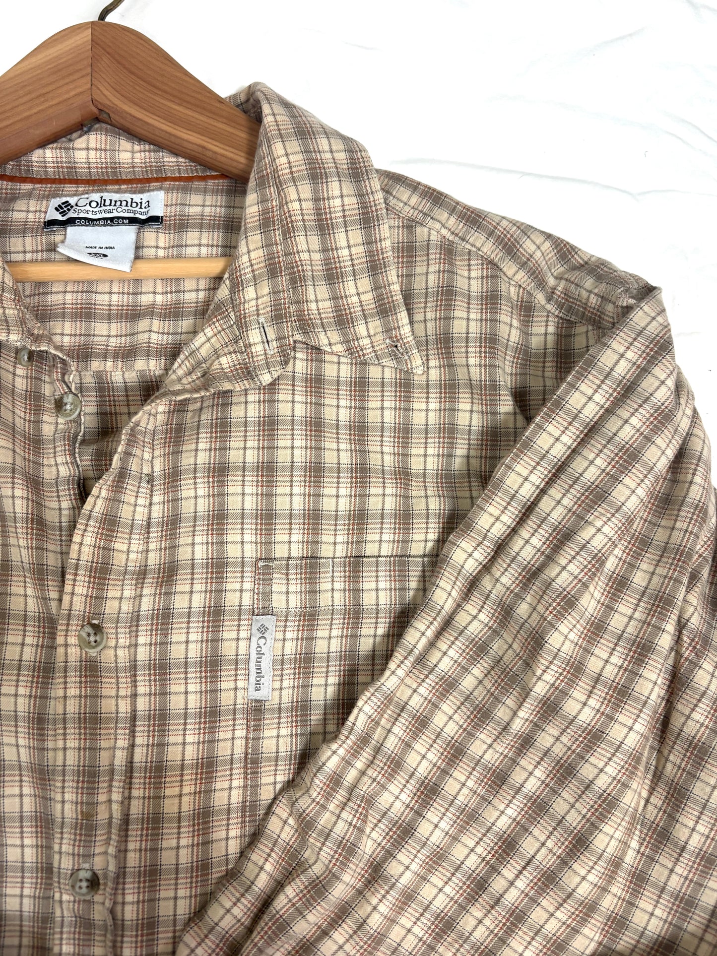 Columbia Shirt Mens XXL-Sportwear Tan Plaid Casual Button-Down Long Sleeve