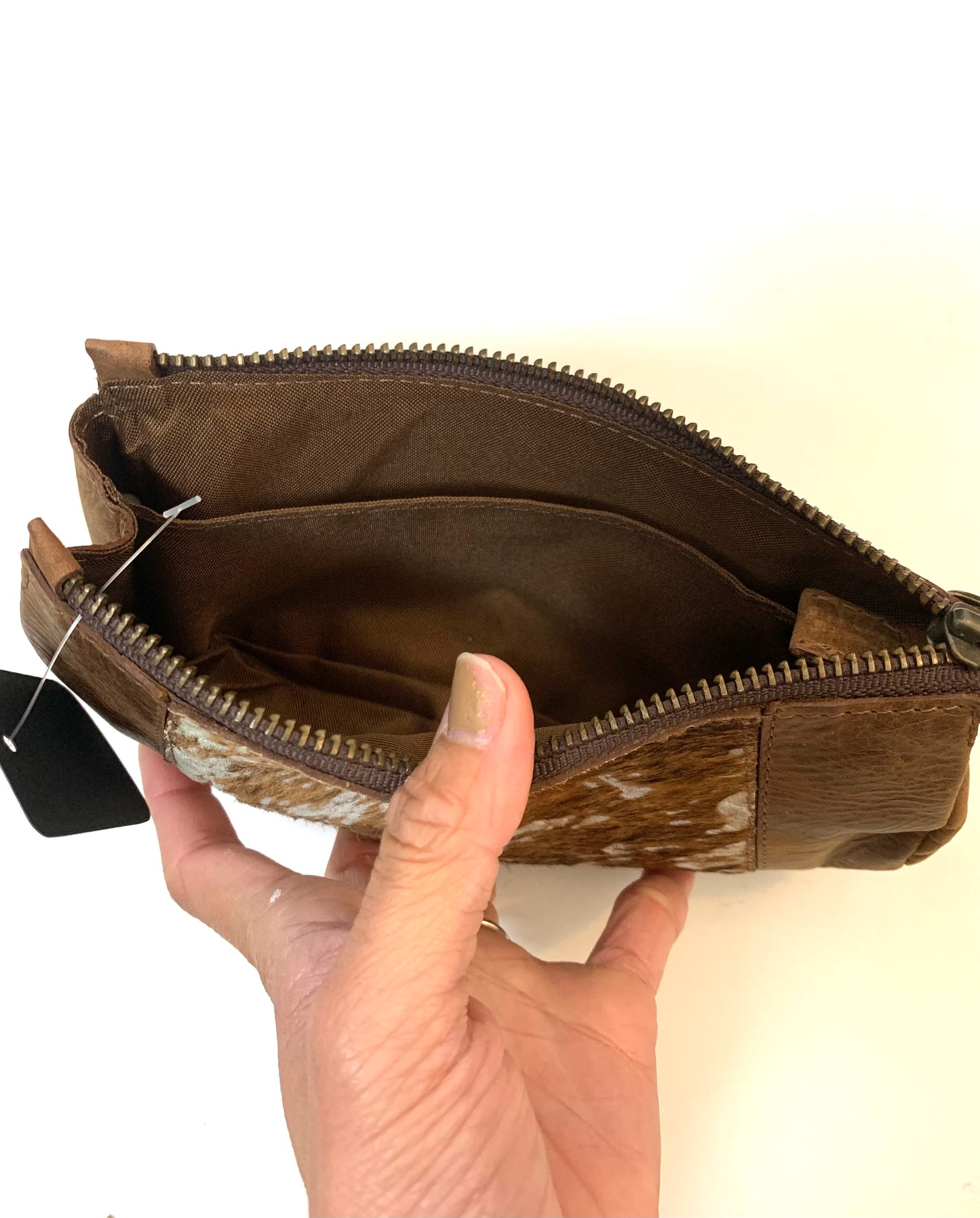 Fur hair leather clutch pouch purse, make up bag