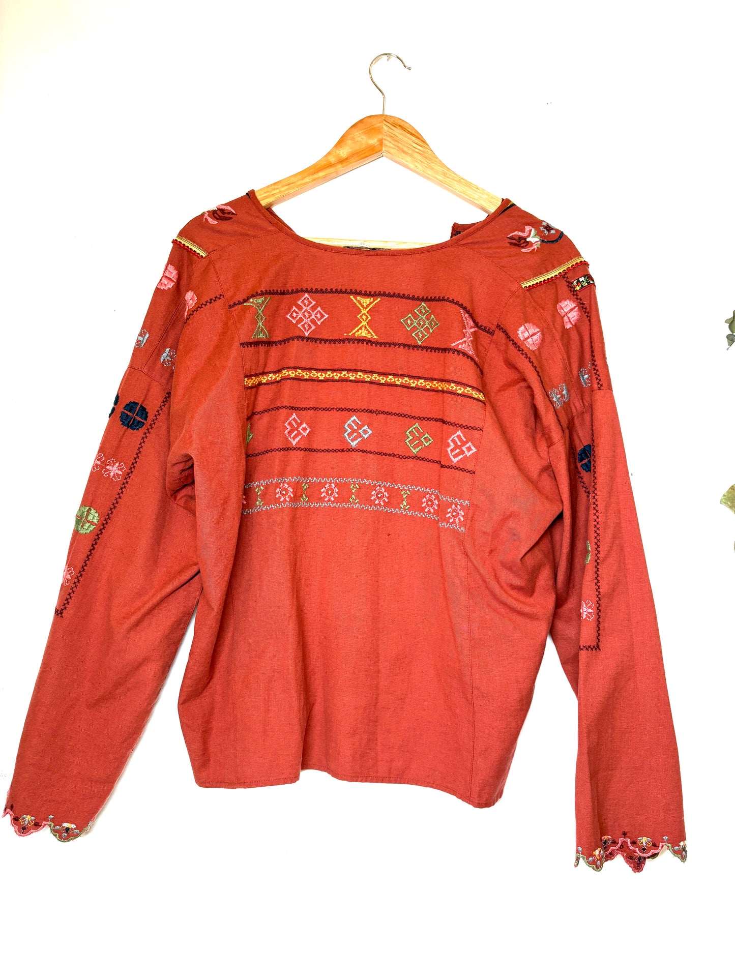 ZARA Intricate Embroidered Burnt Orange Oversized boho Blouse M