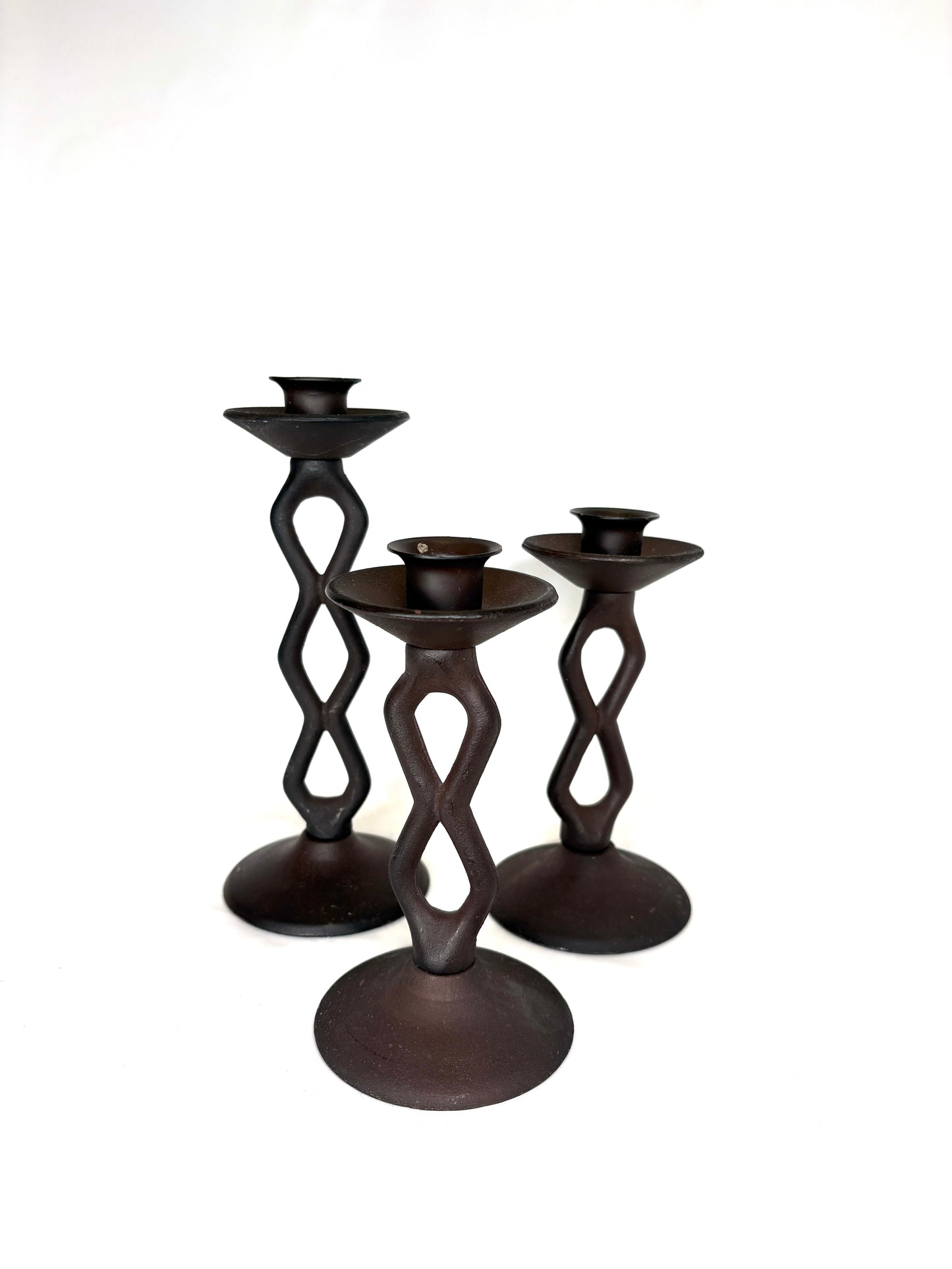 Late 20th Century Brutalist Style Metal Candleholders, Set of Three