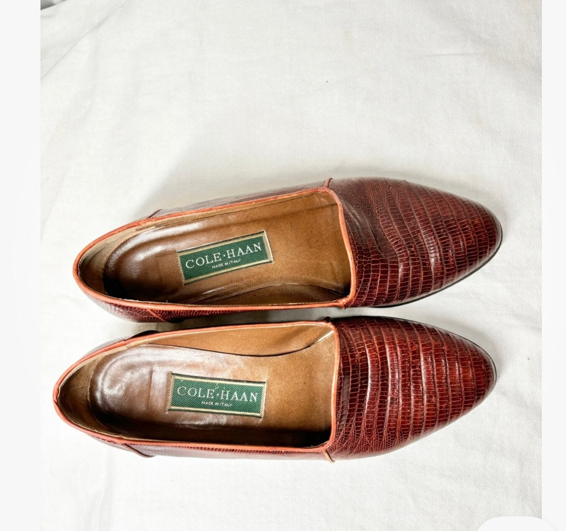 Cole Haan Women's Alligator Brown Leather Loafer Shoes Size 6.5 made in Italy