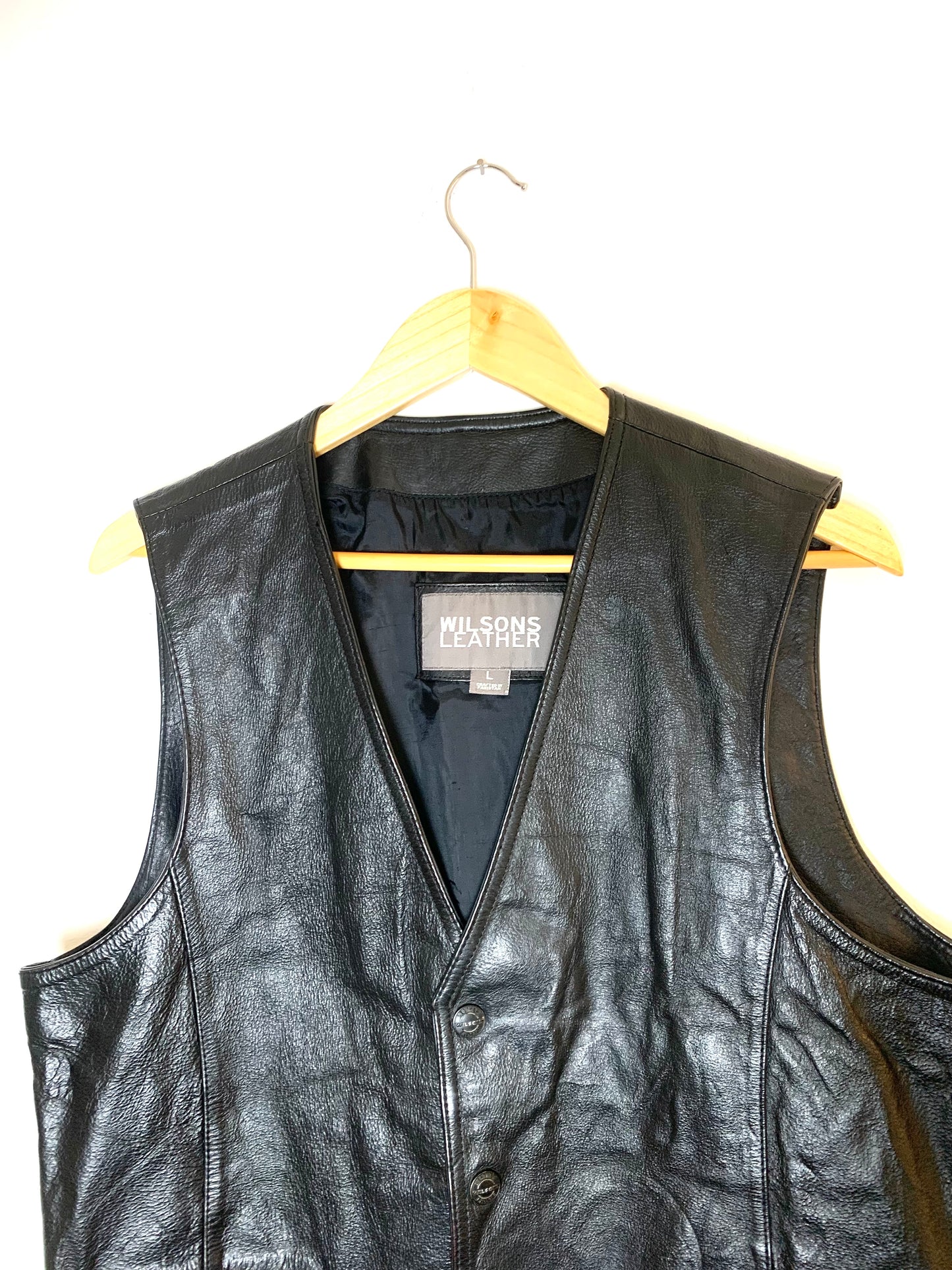 Mens Wilsons The Leather Experts Black Leather Vest L Button Up Biker Style