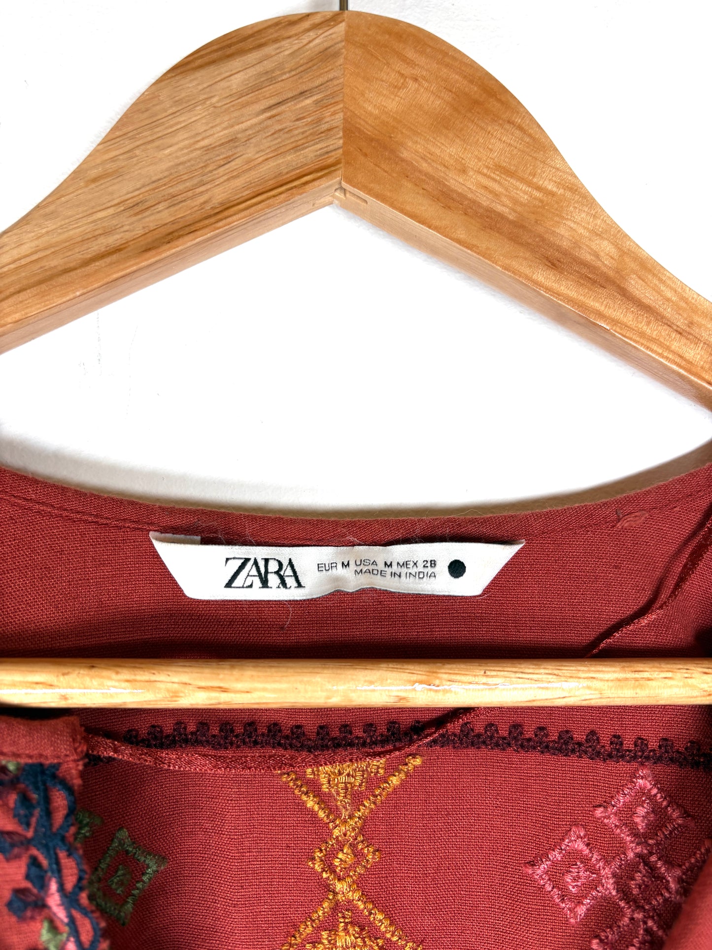 ZARA Intricate Embroidered Burnt Orange Oversized boho Blouse M