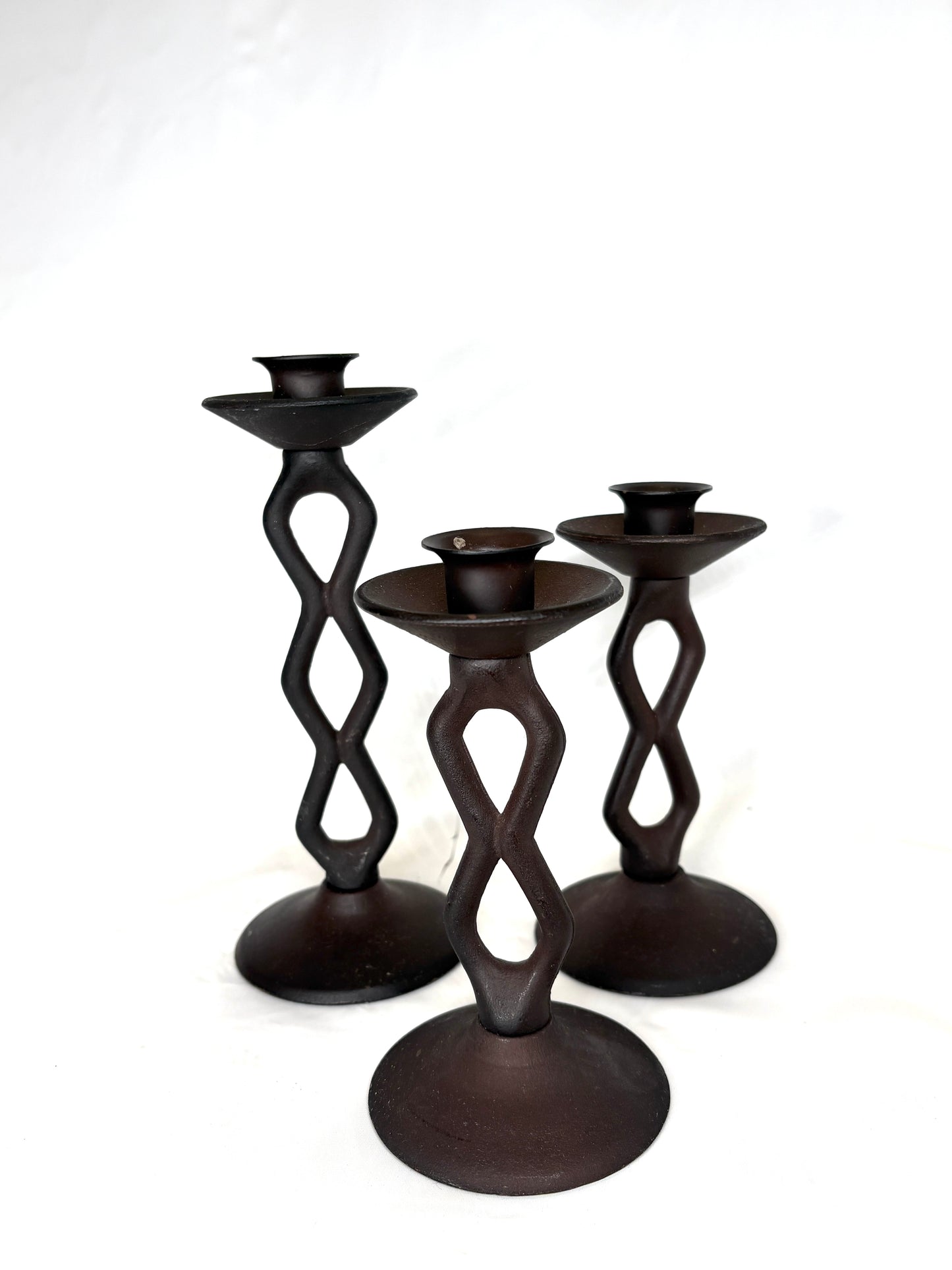 Late 20th Century Brutalist Style Metal Candleholders, Set of Three