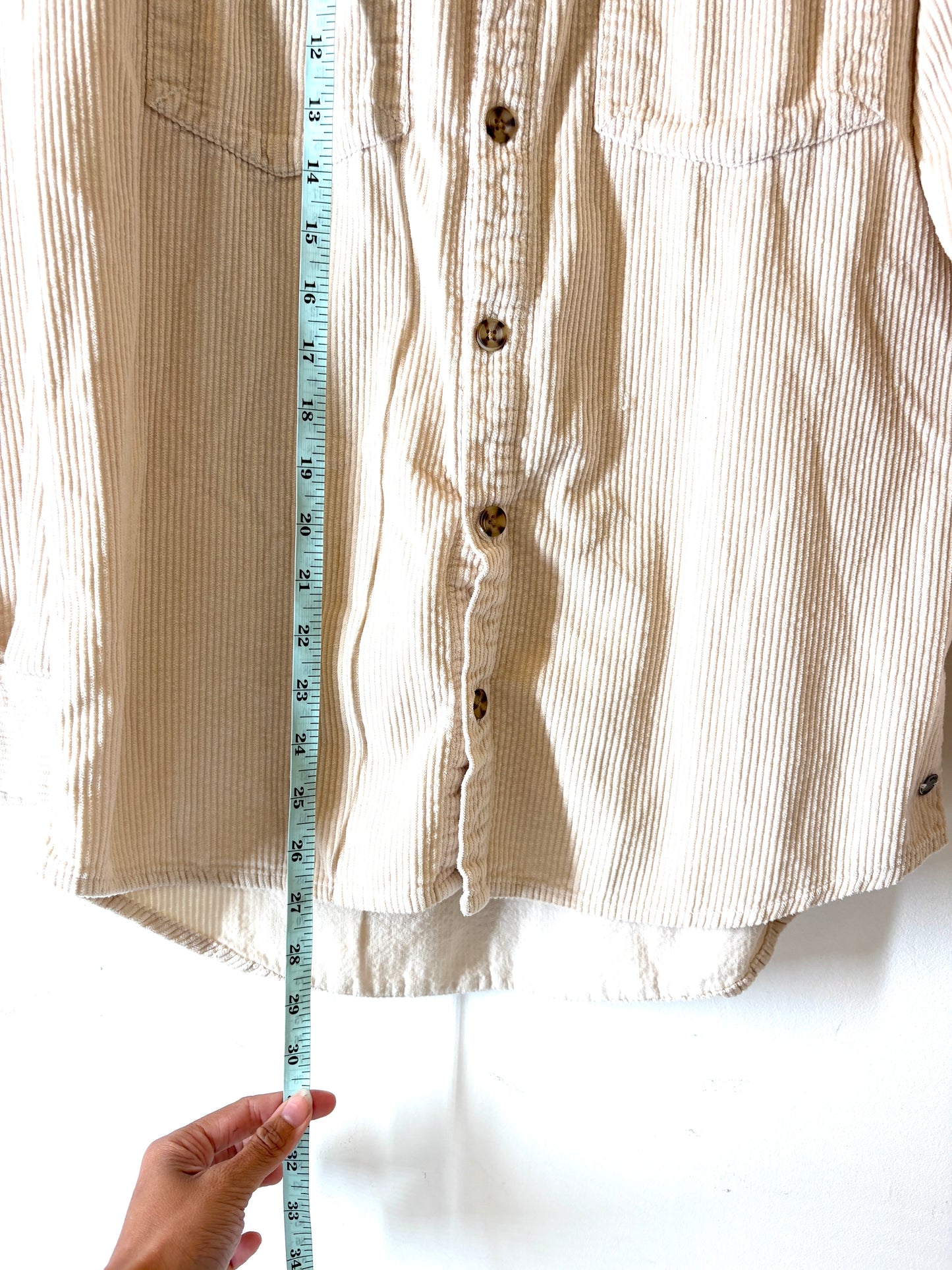 Roxy Women’s Cream Let It Go Corduroy Button Up Shirt Sz XS Long Sleeve