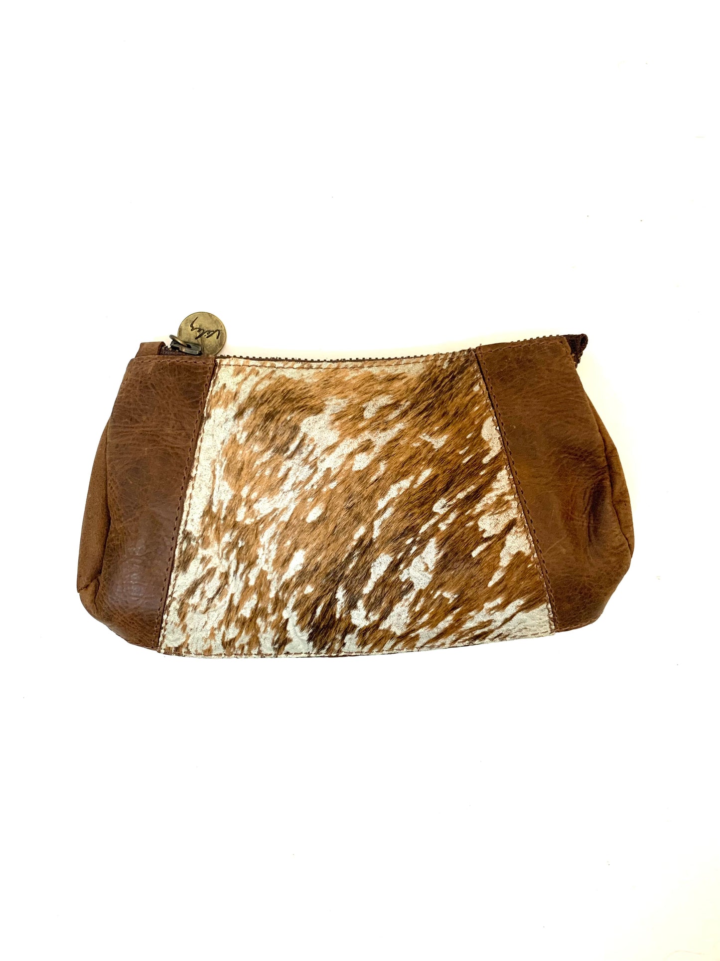 Fur hair leather clutch pouch purse, make up bag