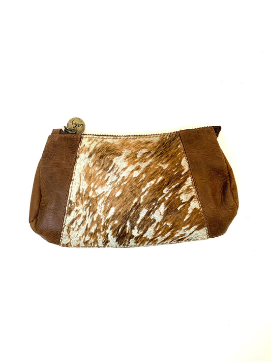 Fur hair leather clutch pouch purse, make up bag