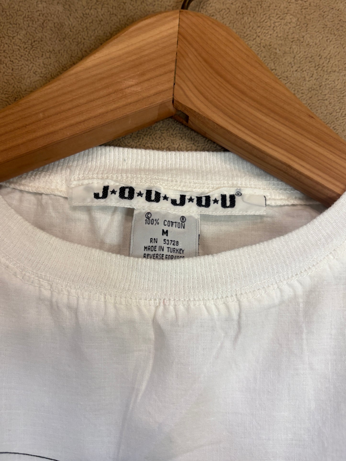 VINTAGE 90s Navy Print Striped Cotton T-Shirt Medium