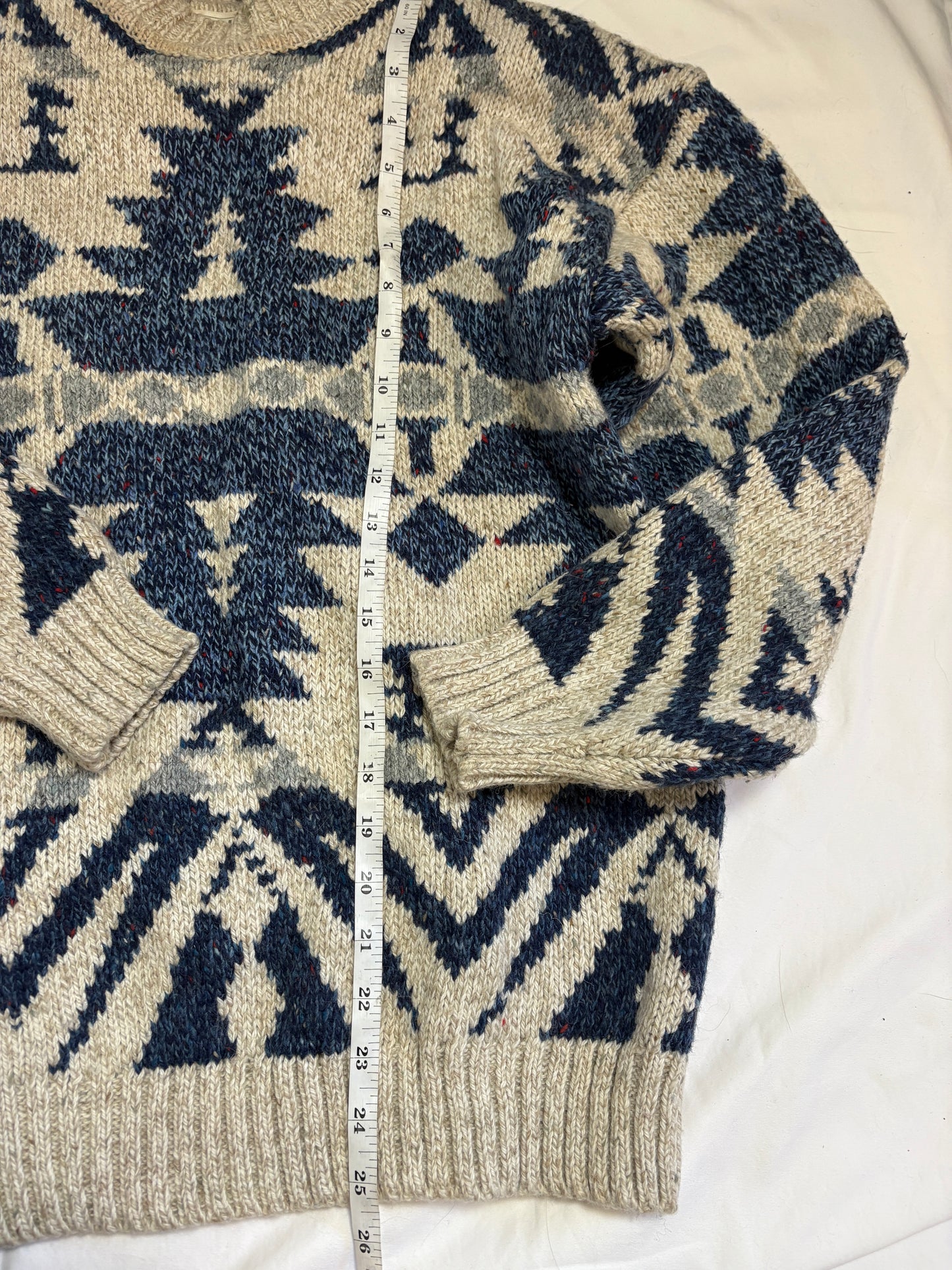 Vintage 80s Grandpa Sweater Small Chunky Southwestern Aztec Boho Wool Geometric