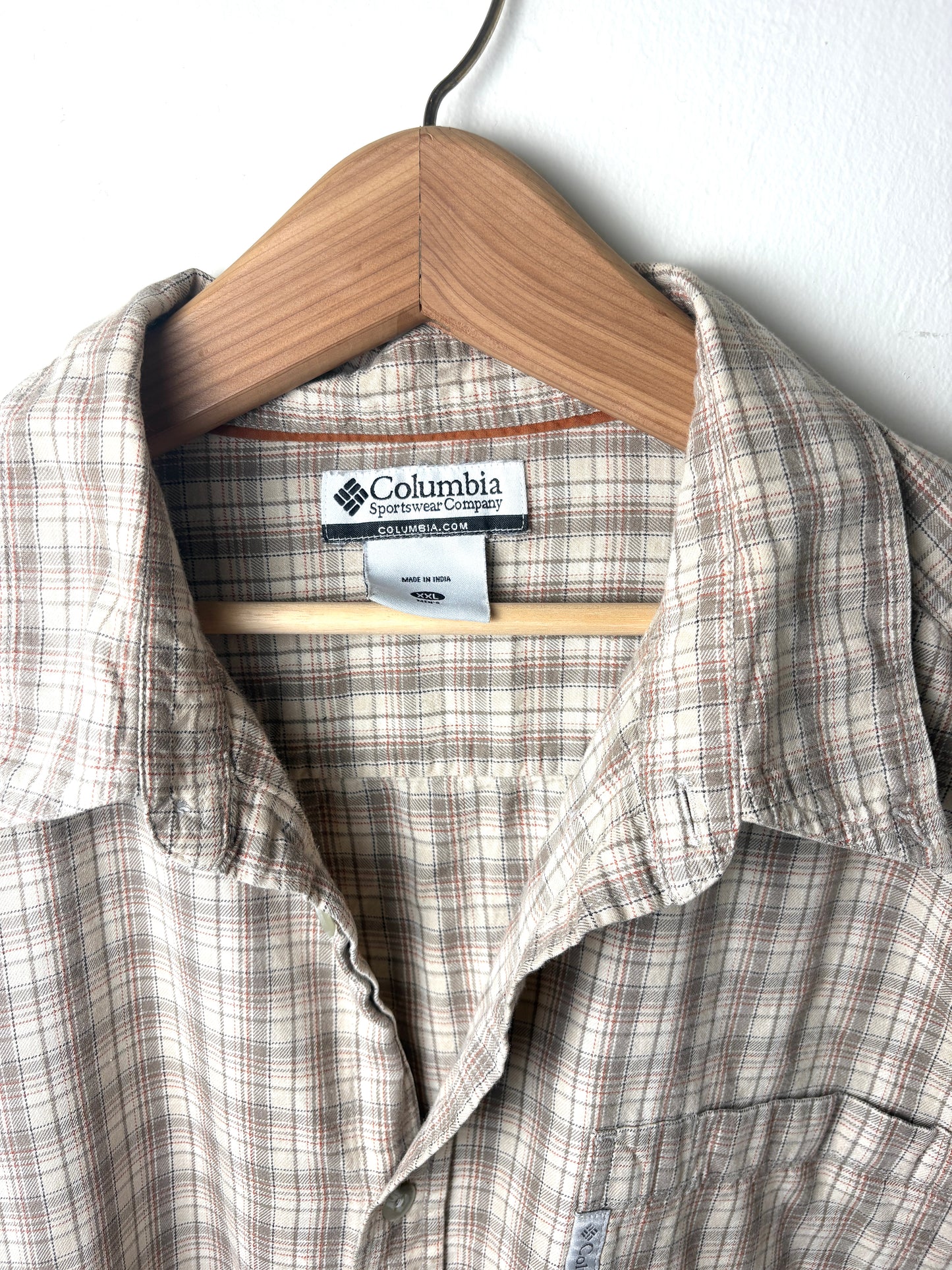 Columbia Shirt Mens XXL-Sportwear Tan Plaid Casual Button-Down Long Sleeve