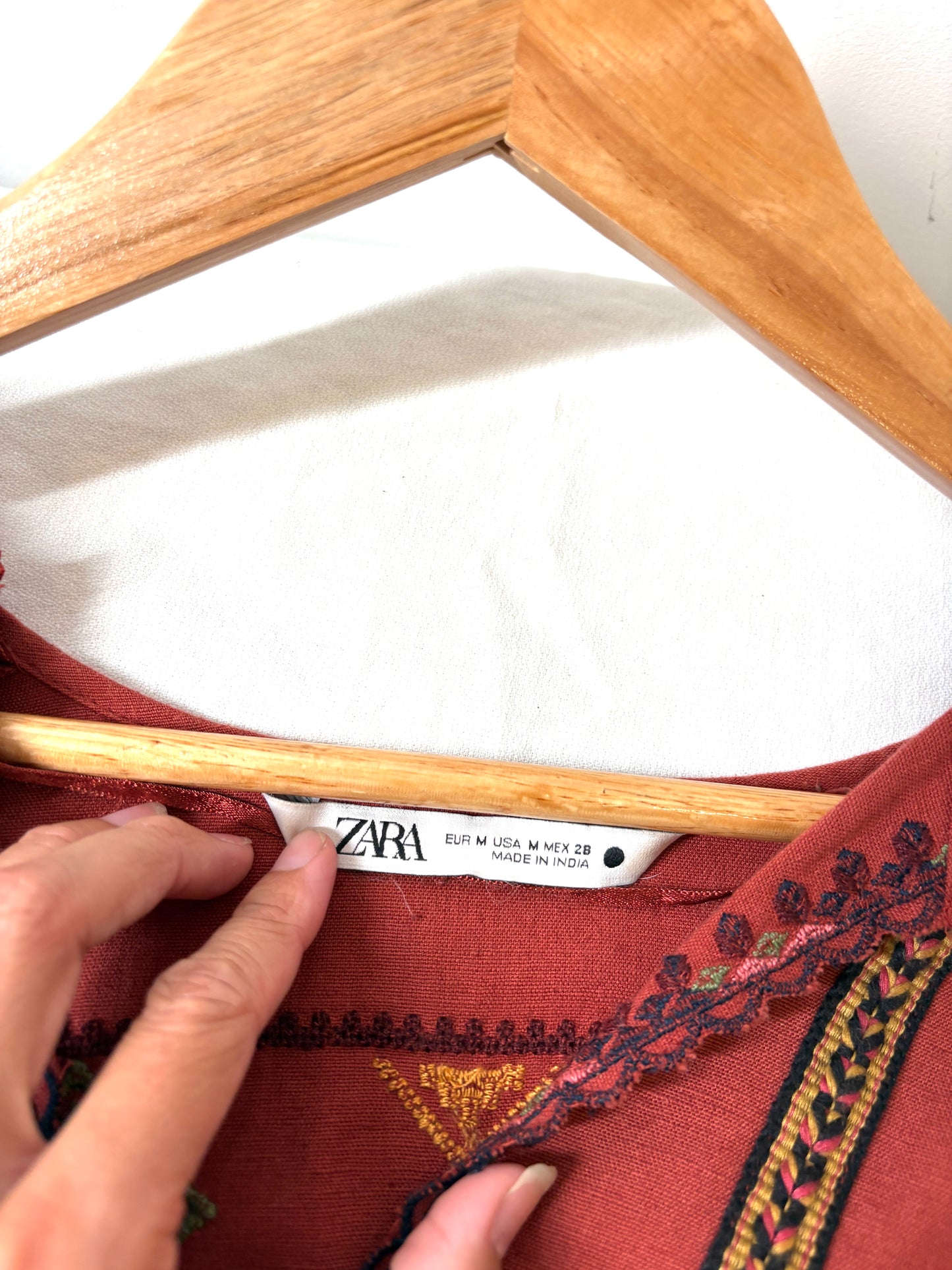 ZARA Intricate Embroidered Burnt Orange Oversized boho Blouse M