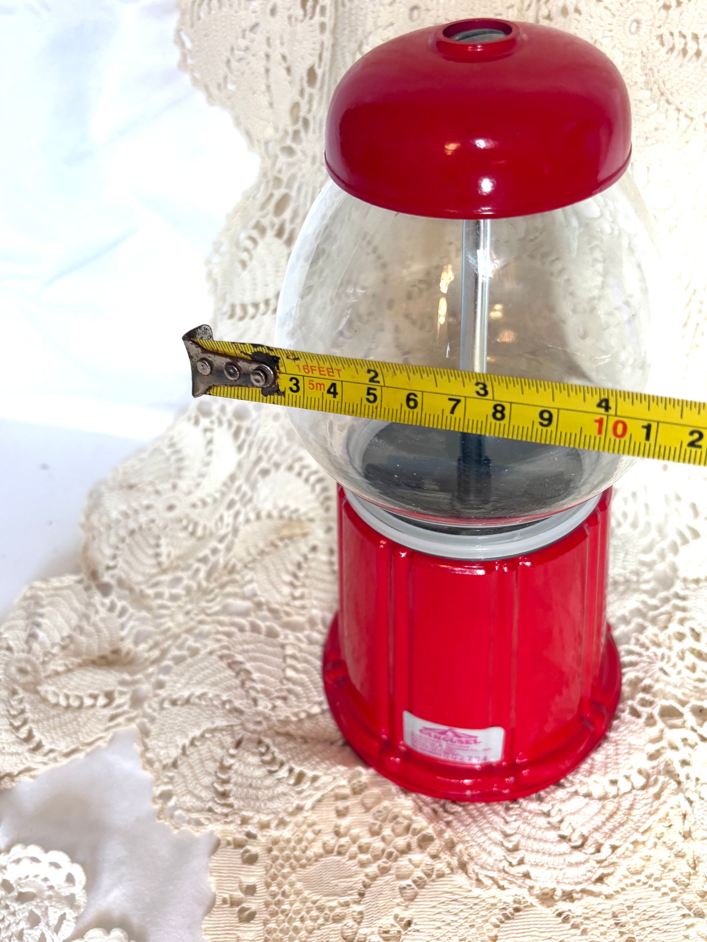 Vintage Collectable Gumball Machine 1985 Carousel 9" Red Metal & Glass