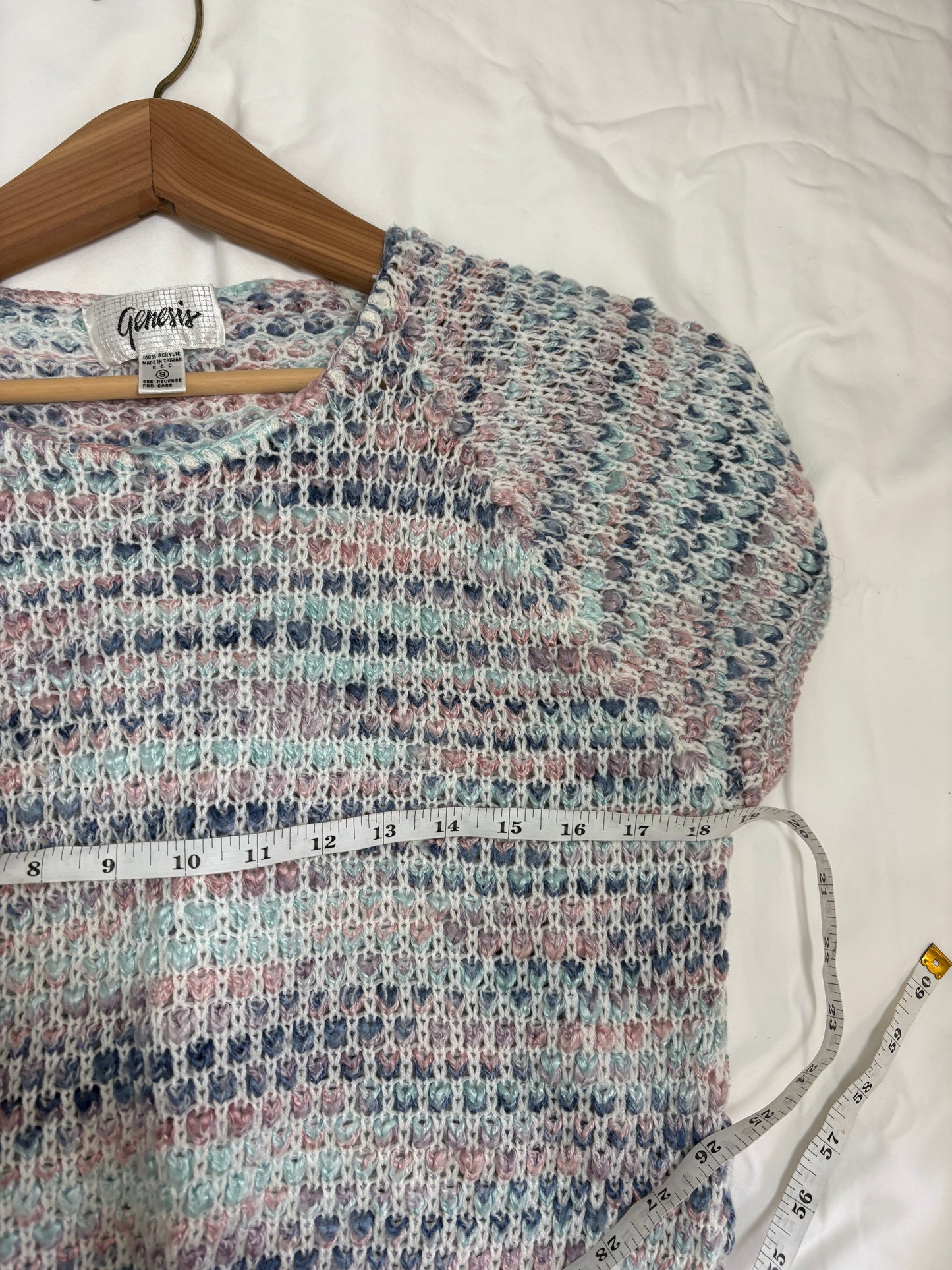 Vintage 90s 80s GENESIS Pullover Spacedye Marled Pastel Rainbow Knit Top Small