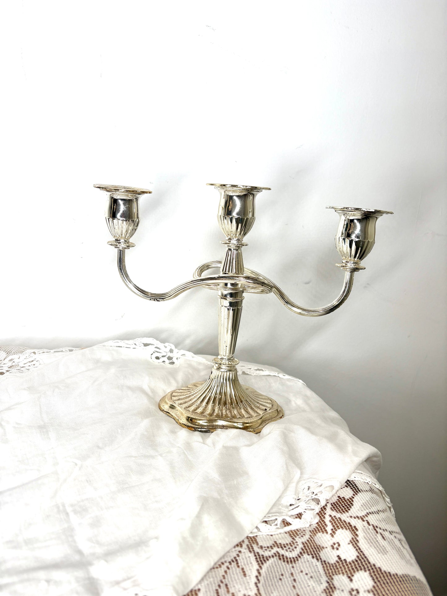 Vintage silver metal classic design 3 branch candelabra