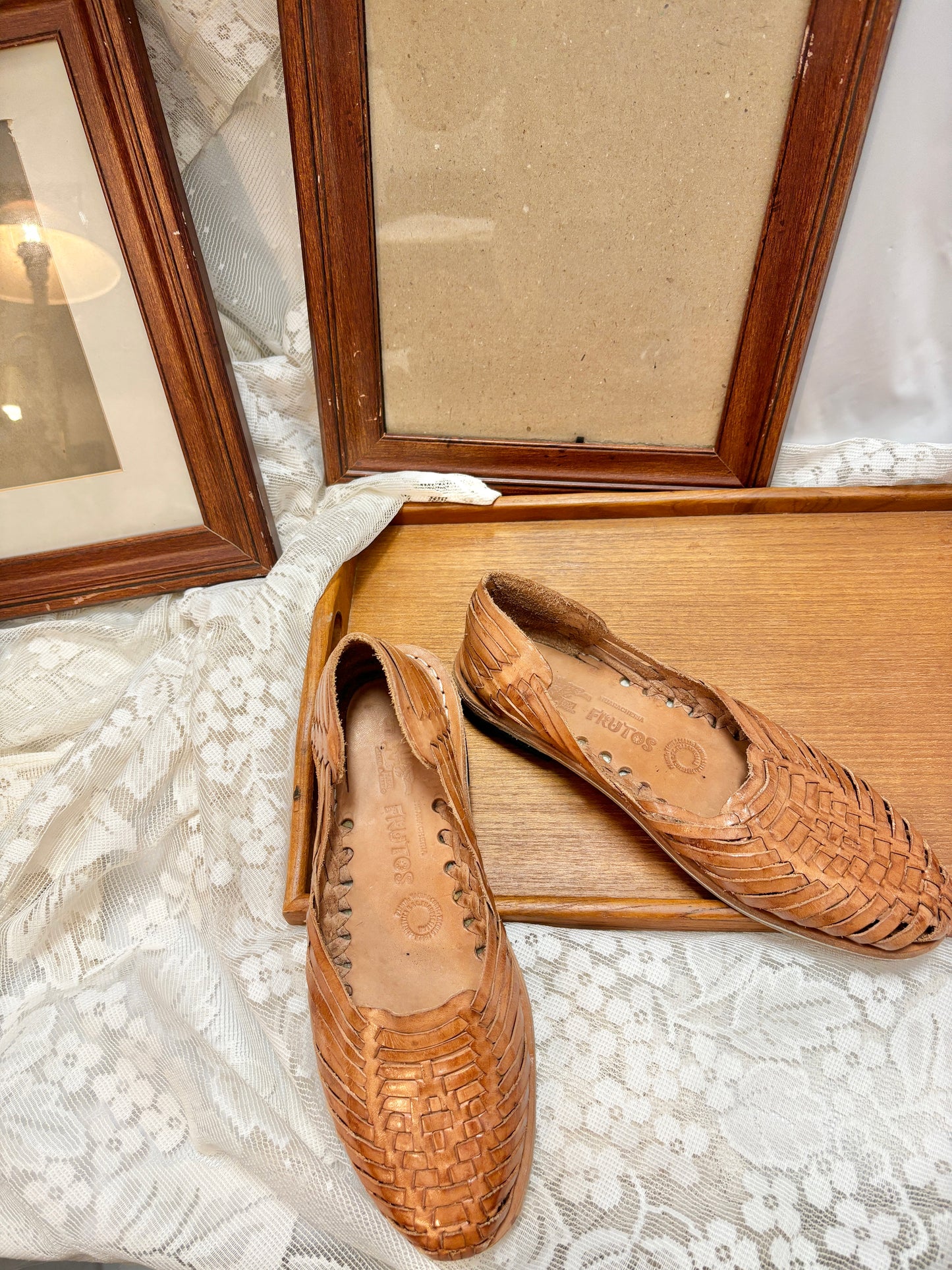 Vintage Brown Leather Woven Sandals