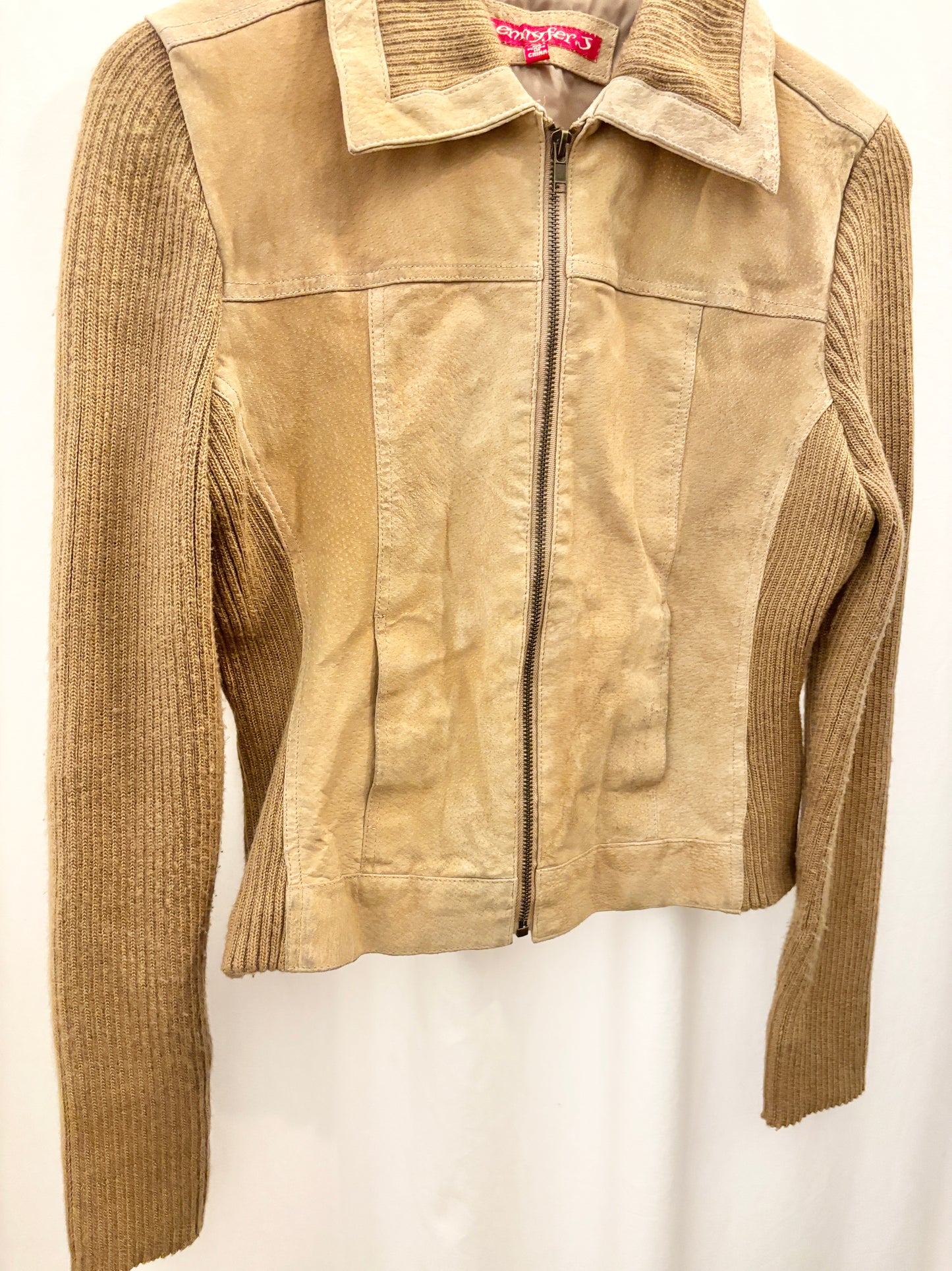 Beige suede knit sweater jacket