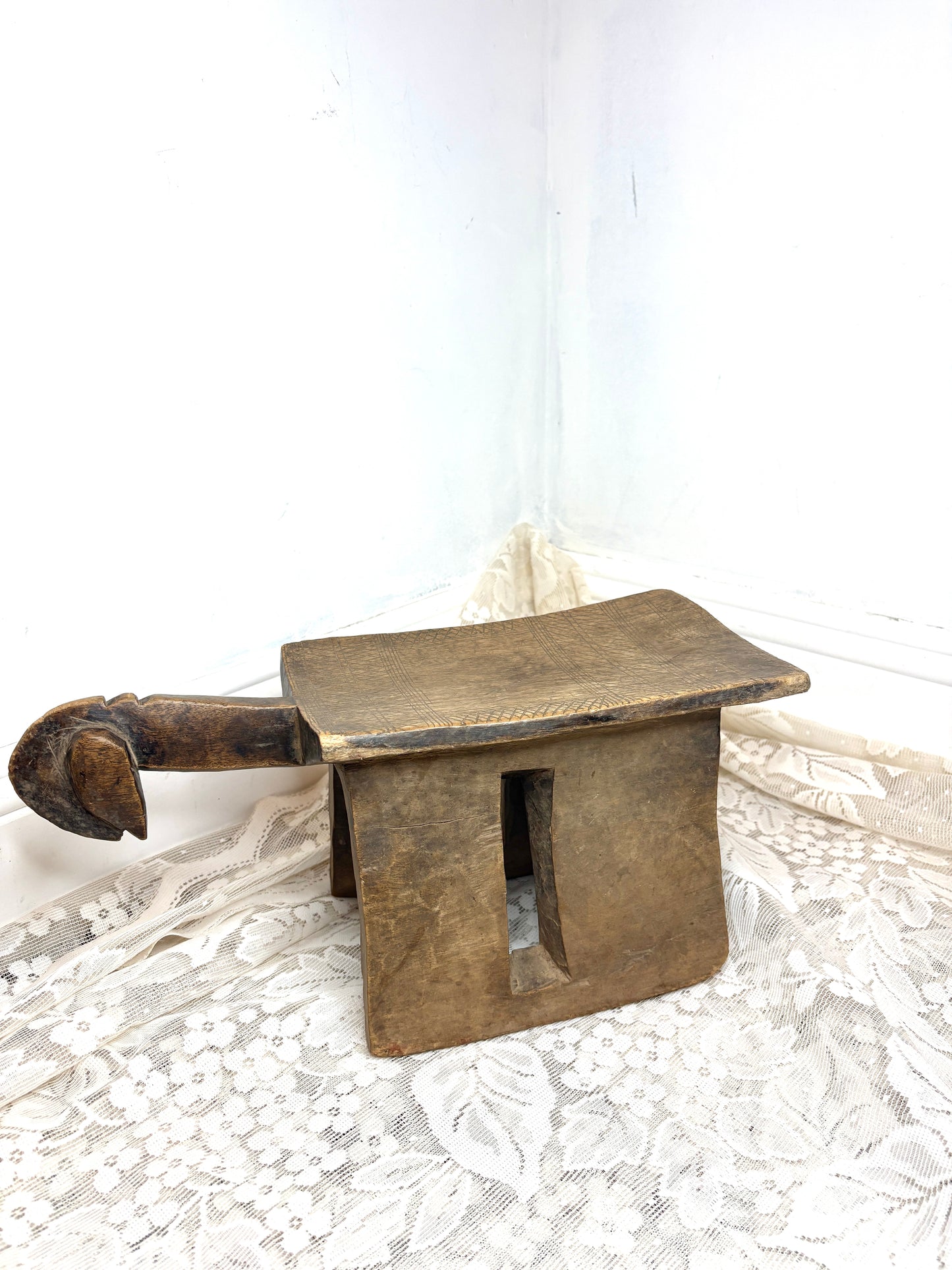 Vtg African Burkina Faso Bob Bwa Mossi Lobi Human Head Handle Primitive Sm Stool