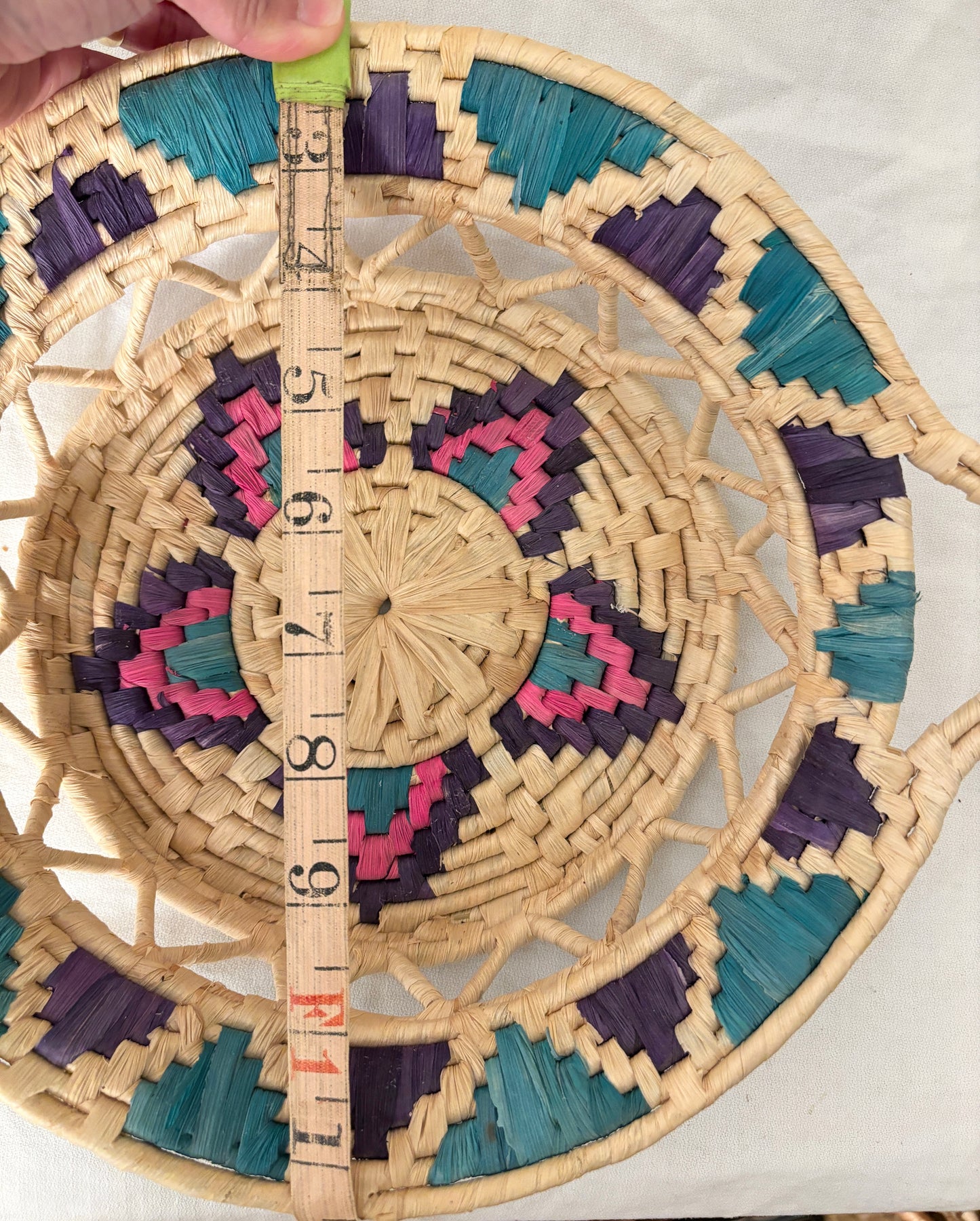 Vintage Hand Woven Wicker Basket Tray with Handles