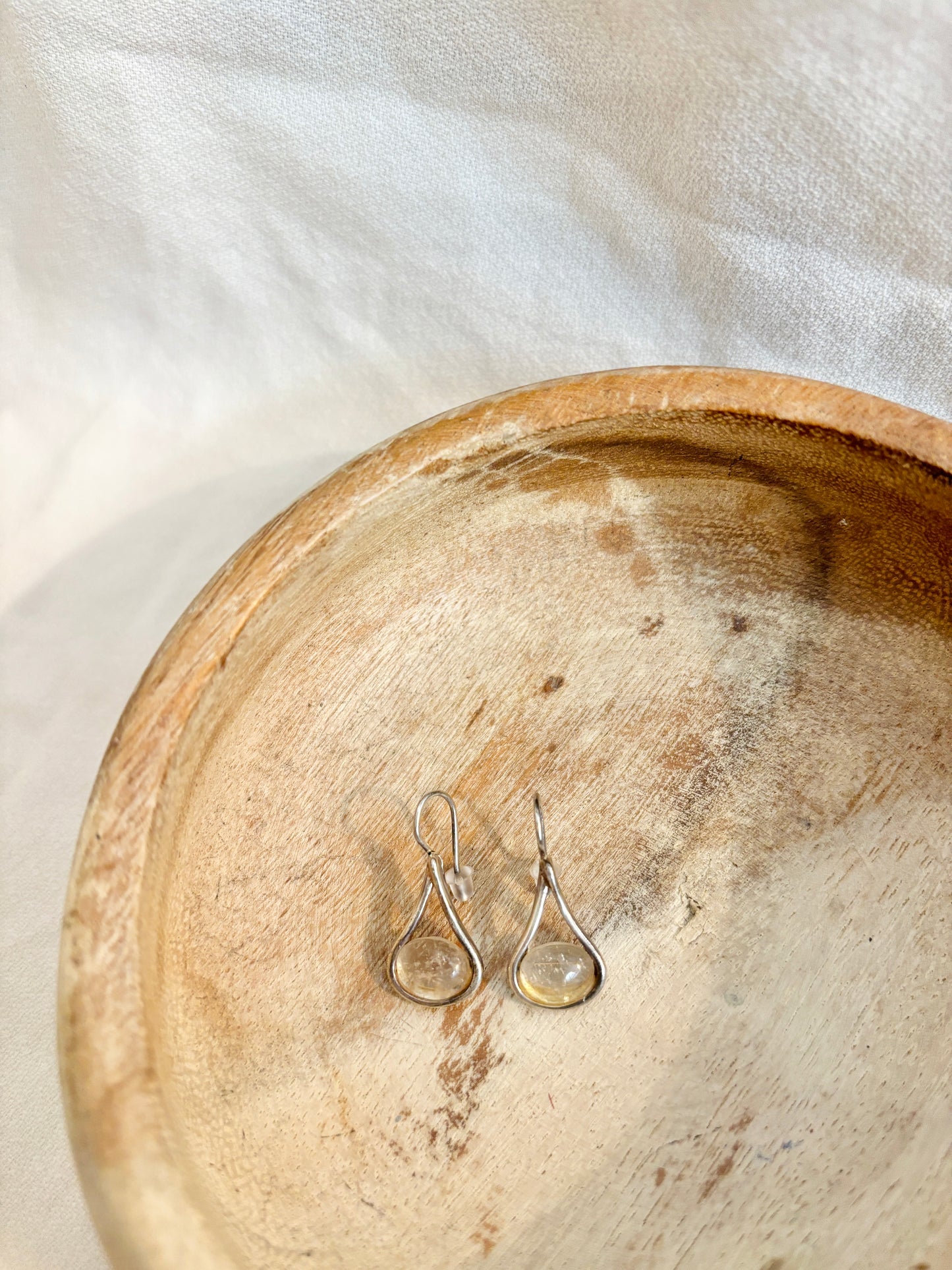 Quartz Teardrop Earrings Silver Tone