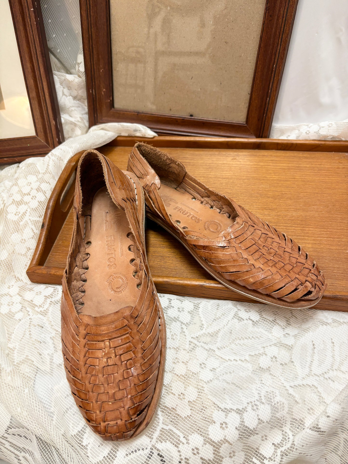 Vintage Brown Leather Woven Sandals