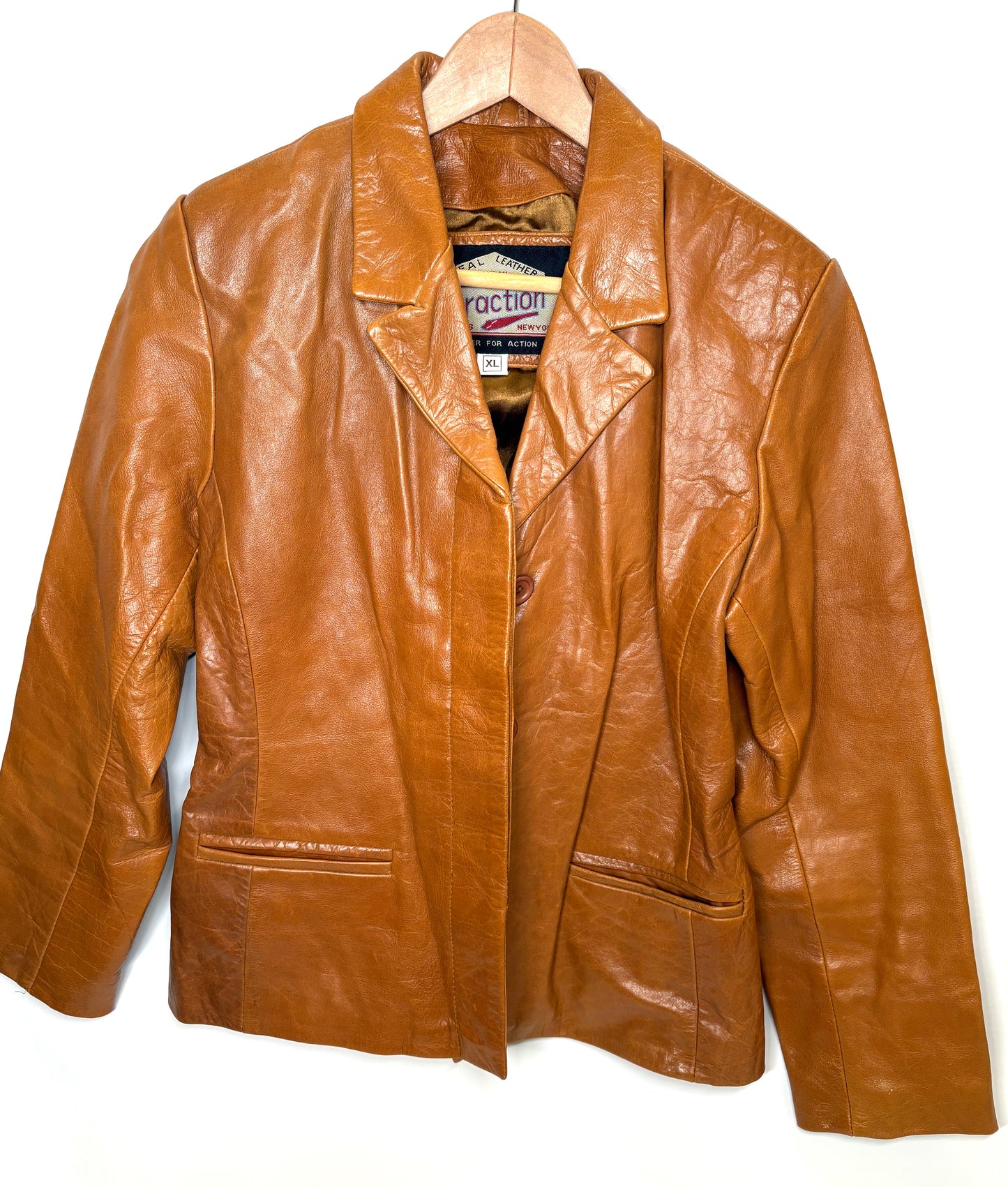 Attraction London Vintage Brown Leather Jacket Women Size XL