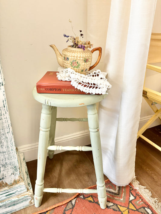 Antique Rustic Blue Kitchen Stool | Farmhouse Style