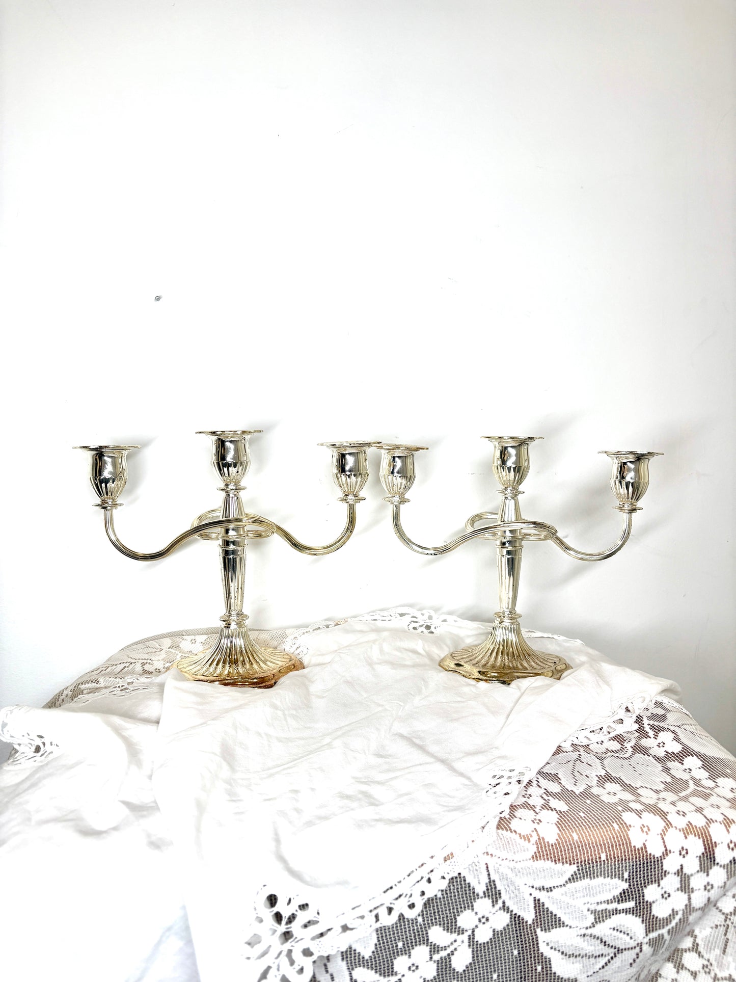 Vintage silver metal classic design 3 branch candelabra