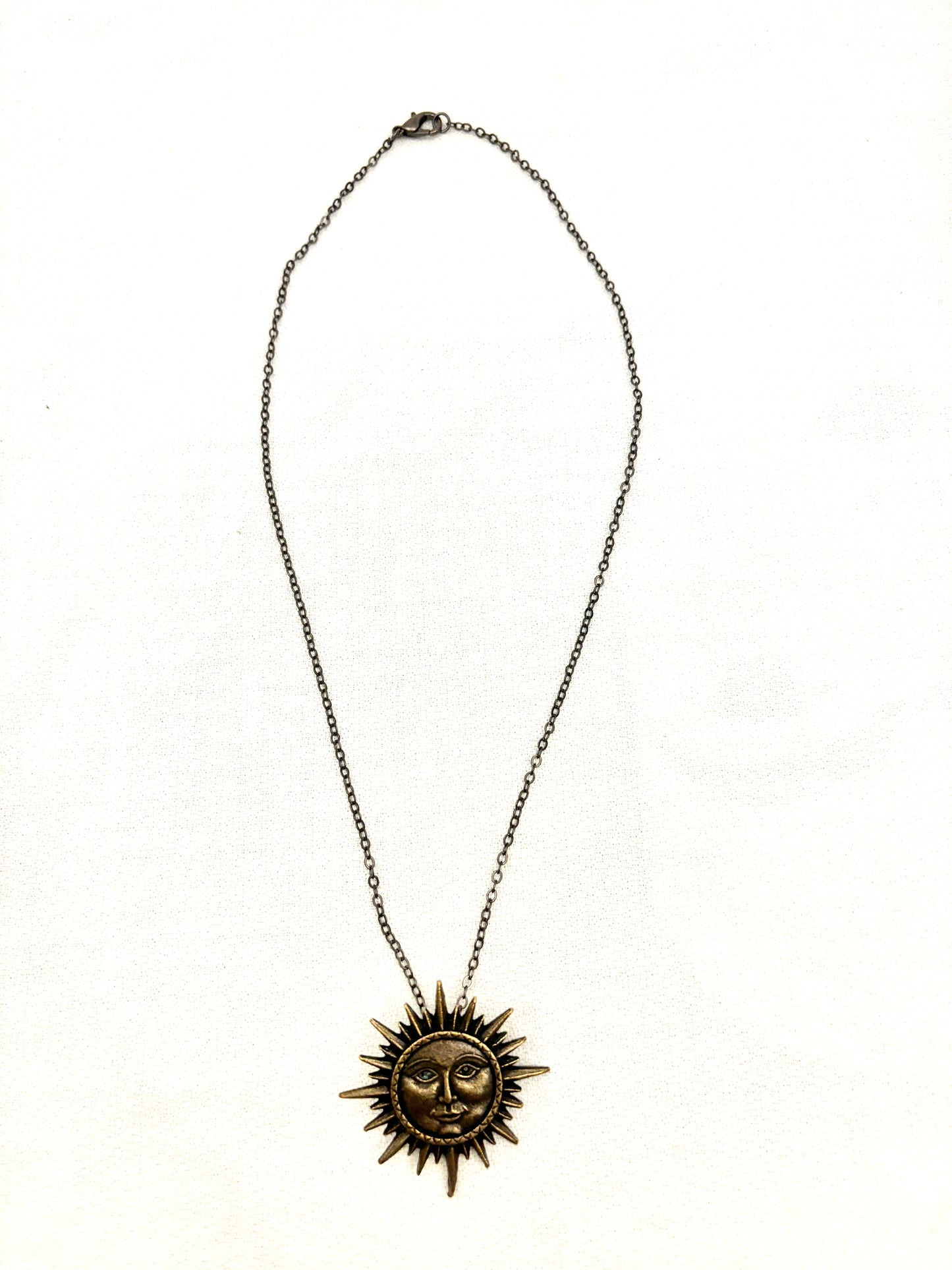 Brass Sun Face Pendant Necklace