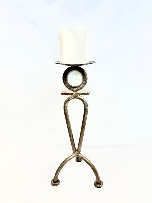12" Bubble Candleholder Clear Glass & Metal