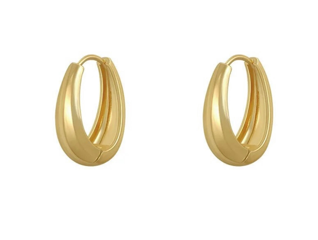 Classic Copper Alloy Smooth Metal Hoop Earrings