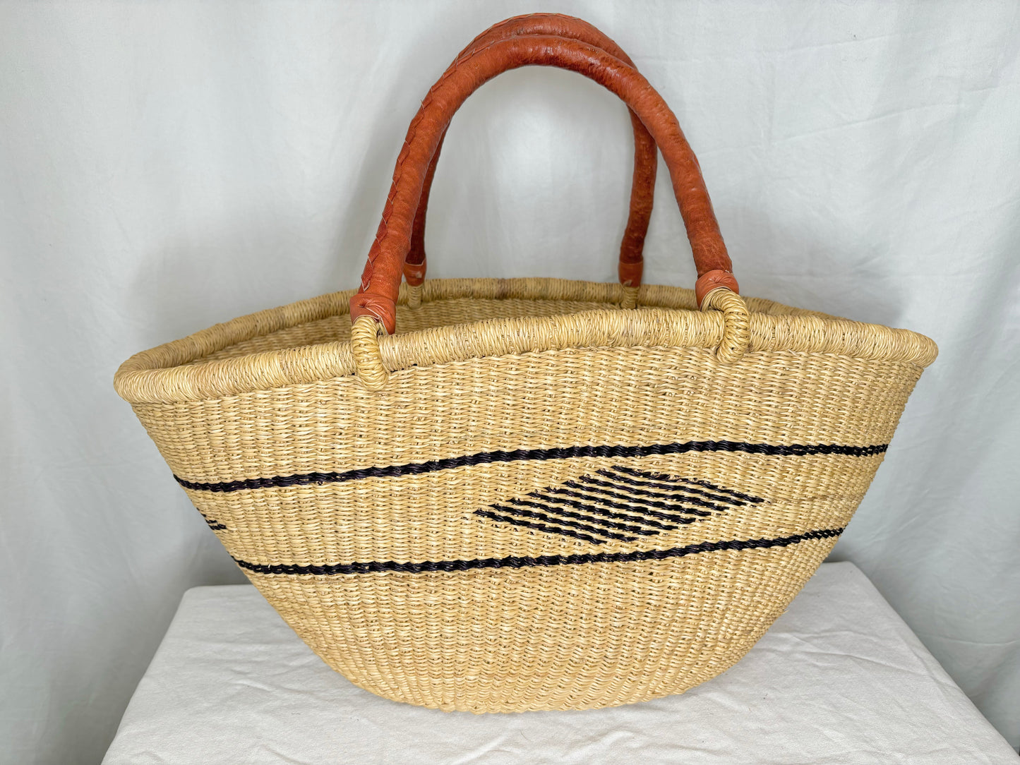 Natural Diamond with double lines Woven Basket