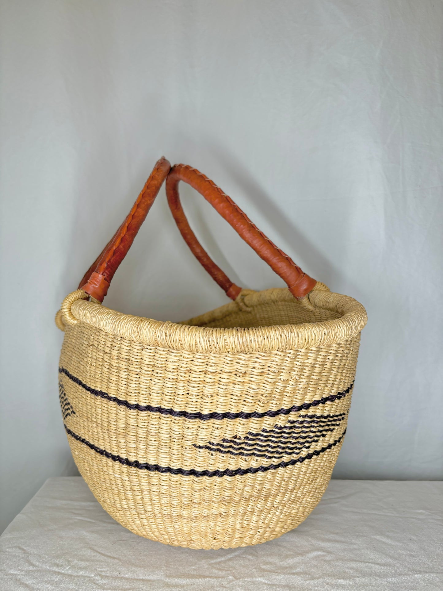 Natural Diamond with double lines Woven Basket