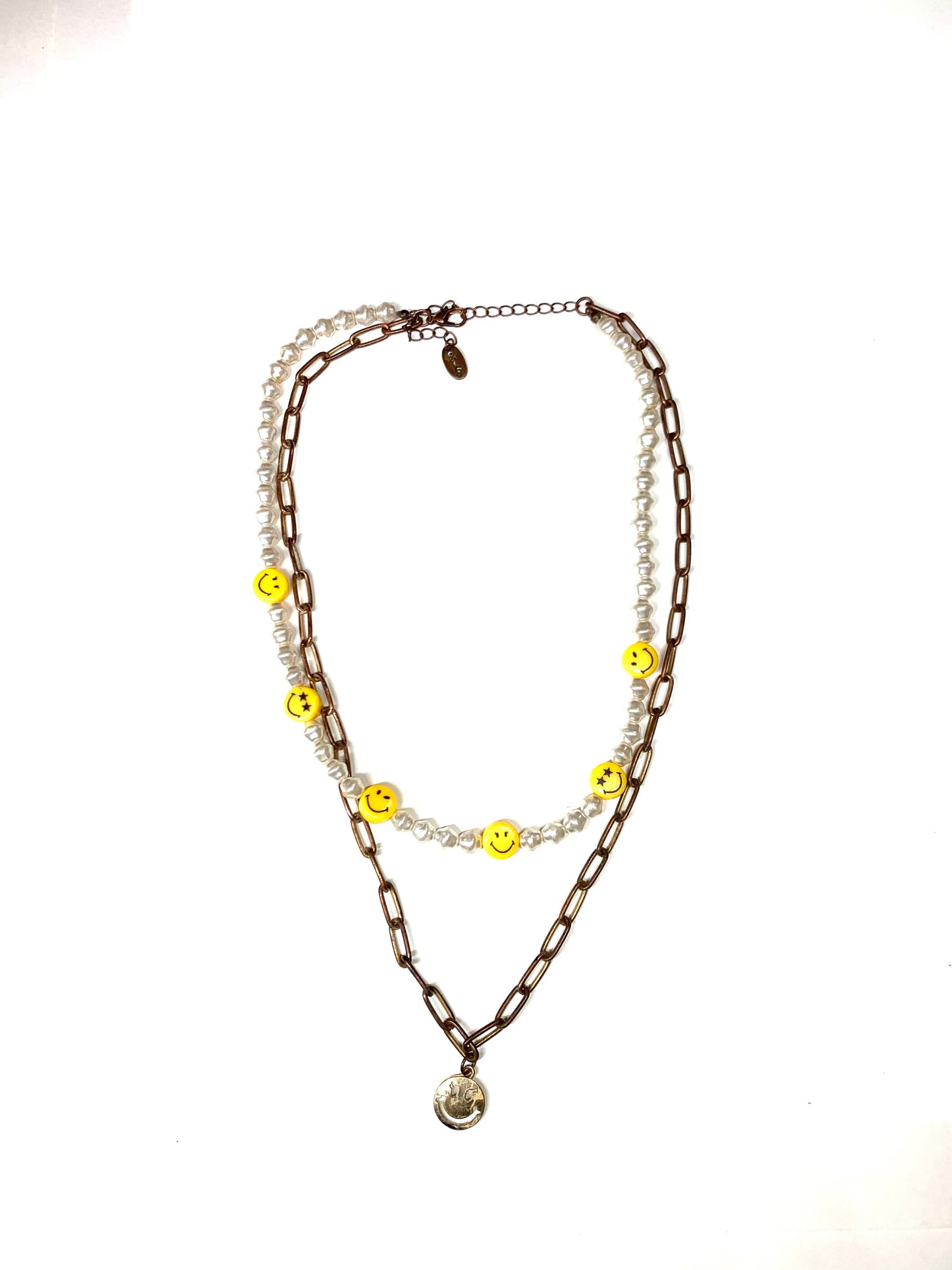 Vintage Inspired unisex multirow happy face necklace in faux pearl