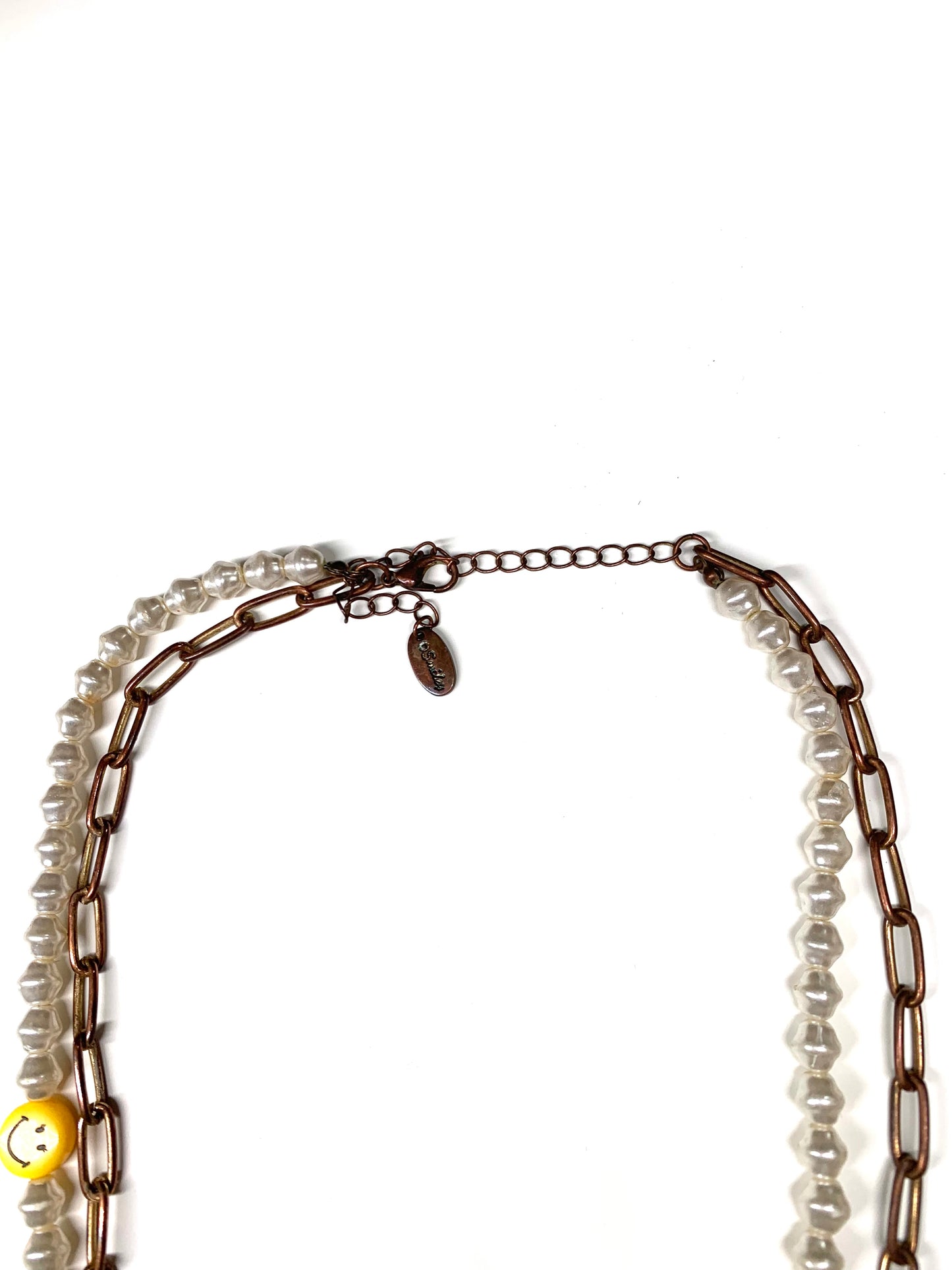 Vintage Inspired unisex multirow happy face necklace in faux pearl