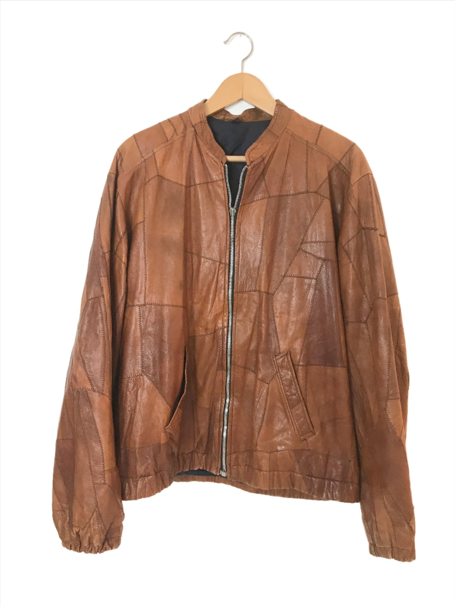 Vintage 1970s Mens Brown Patchwork Leather Jacket