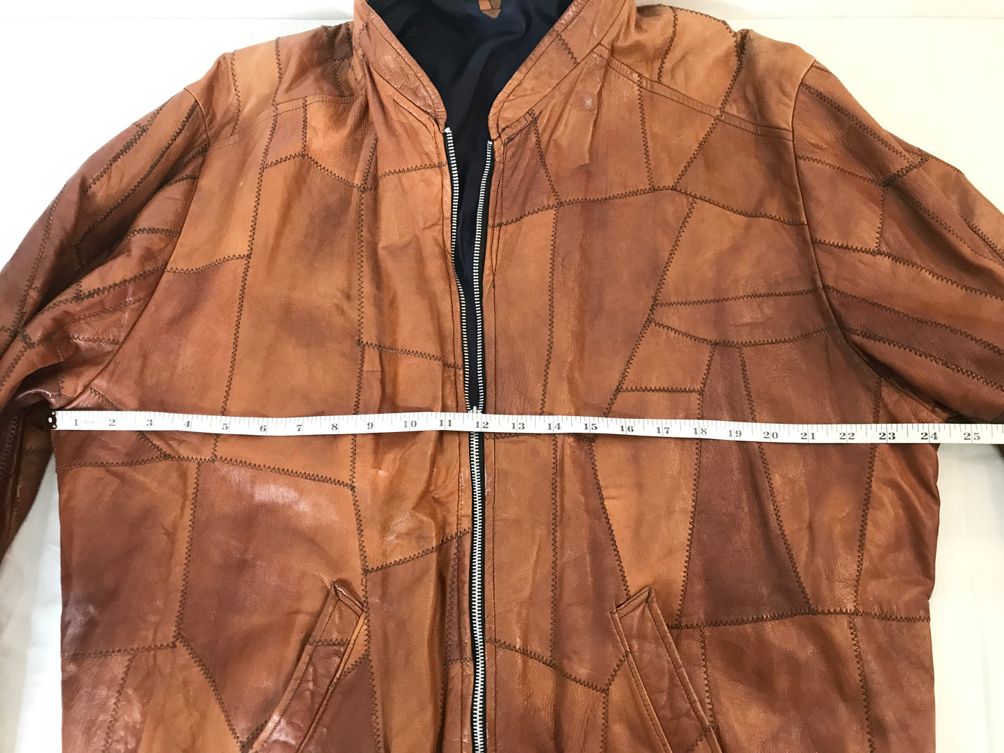 Vintage 1970s Mens Brown Patchwork Leather Jacket