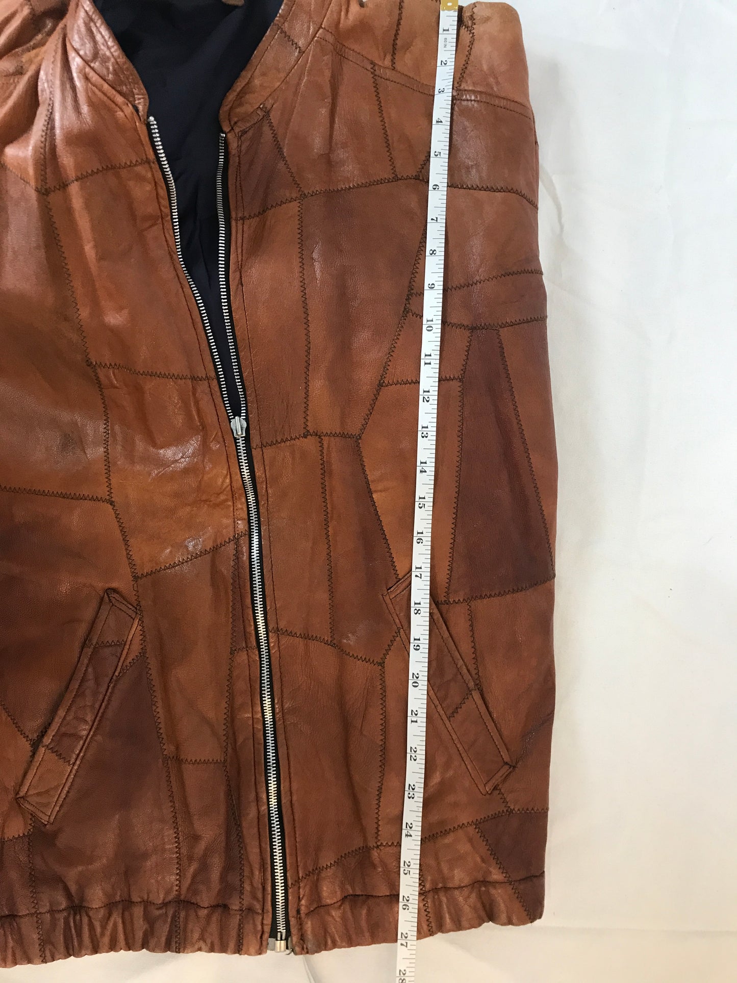 Vintage 1970s Mens Brown Patchwork Leather Jacket